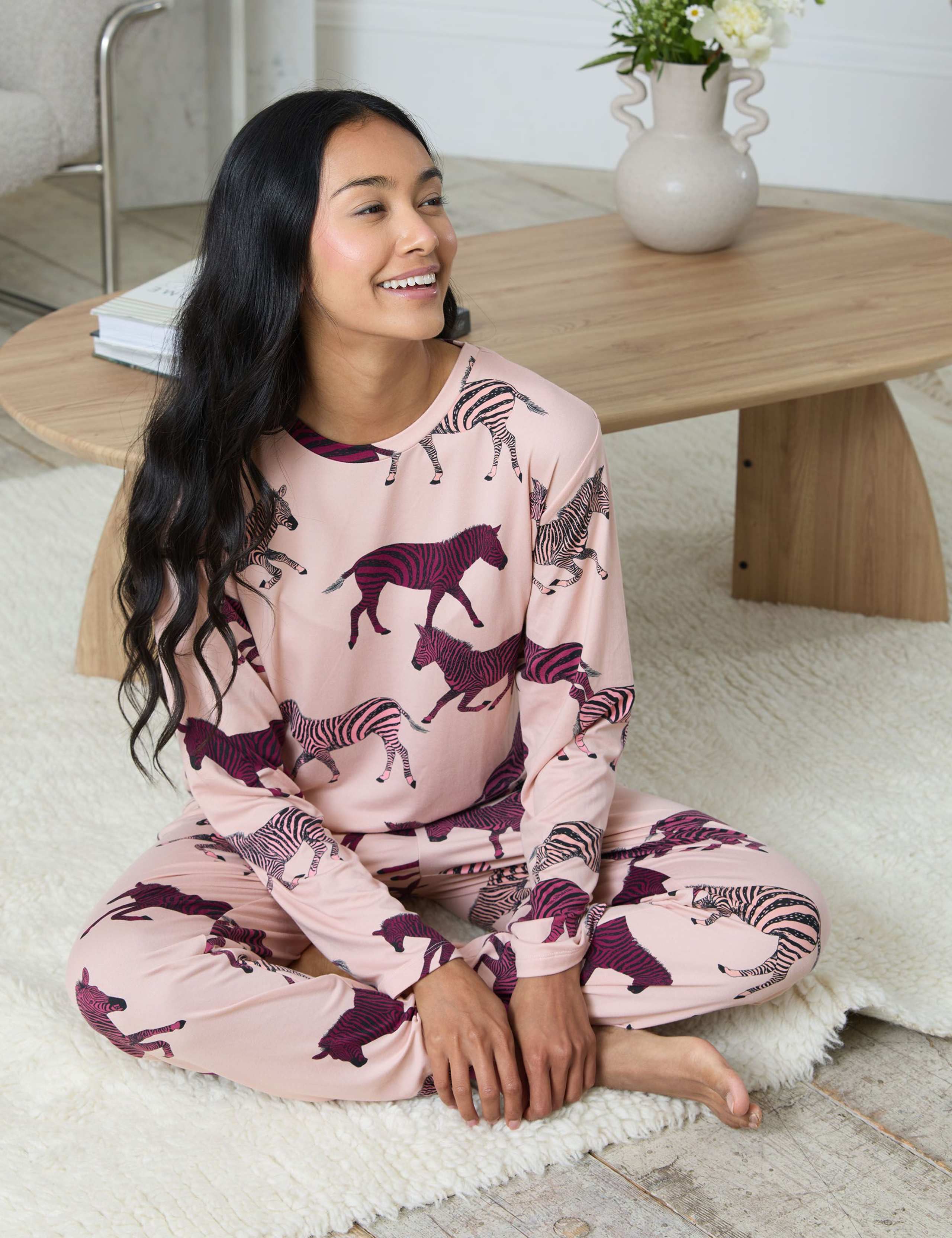 Jersey Crew Neck Zebra Print Pyjama Set 4 of 6