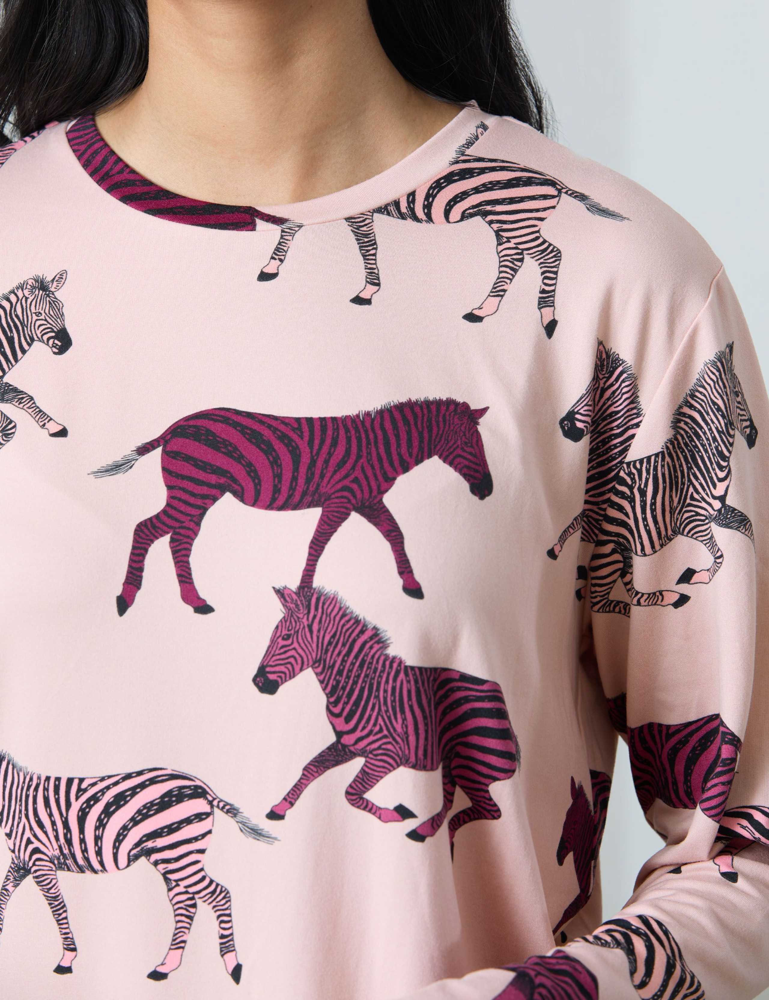 Jersey Crew Neck Zebra Print Pyjama Set 5 of 6