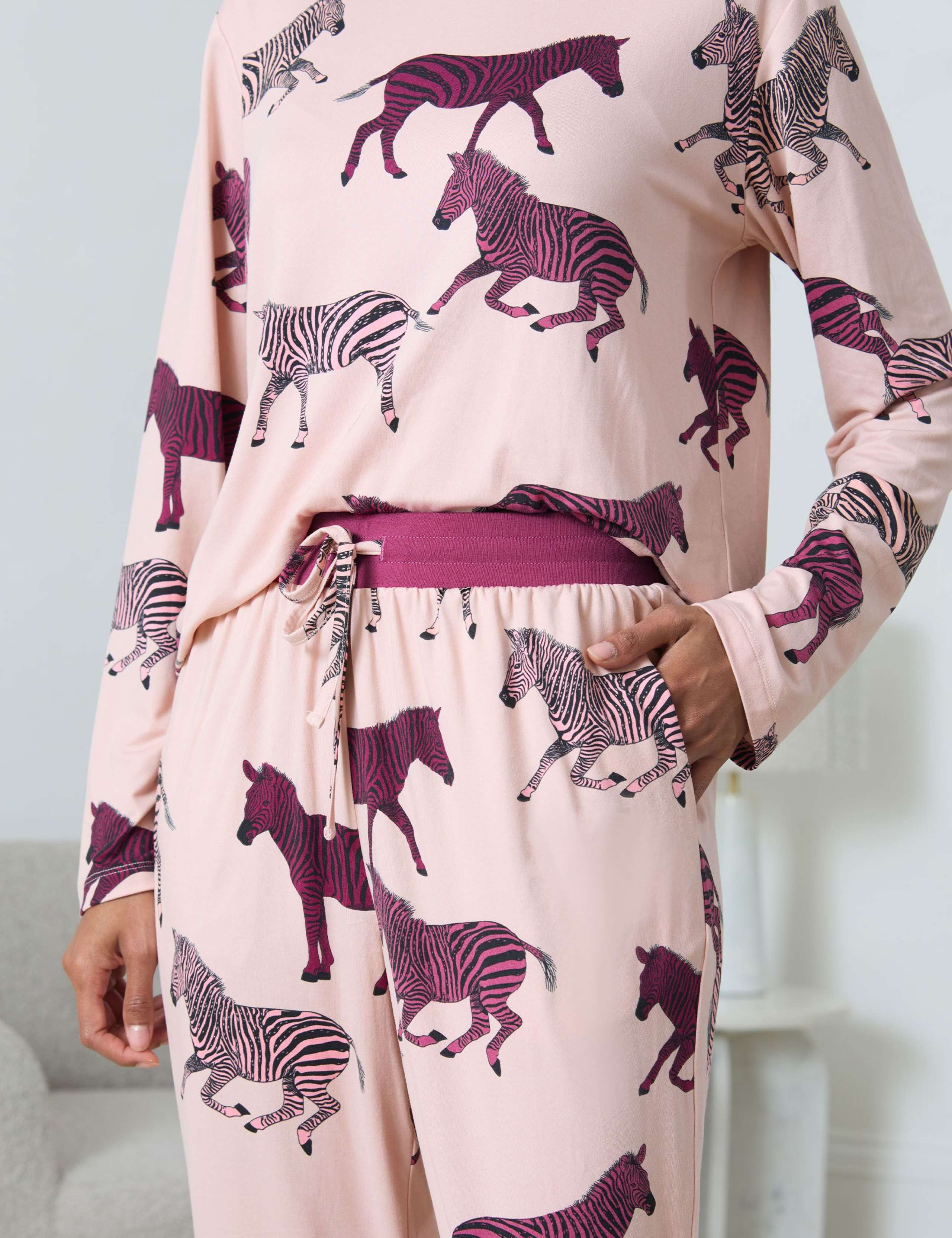 Jersey Crew Neck Zebra Print Pyjama Set 6 of 6