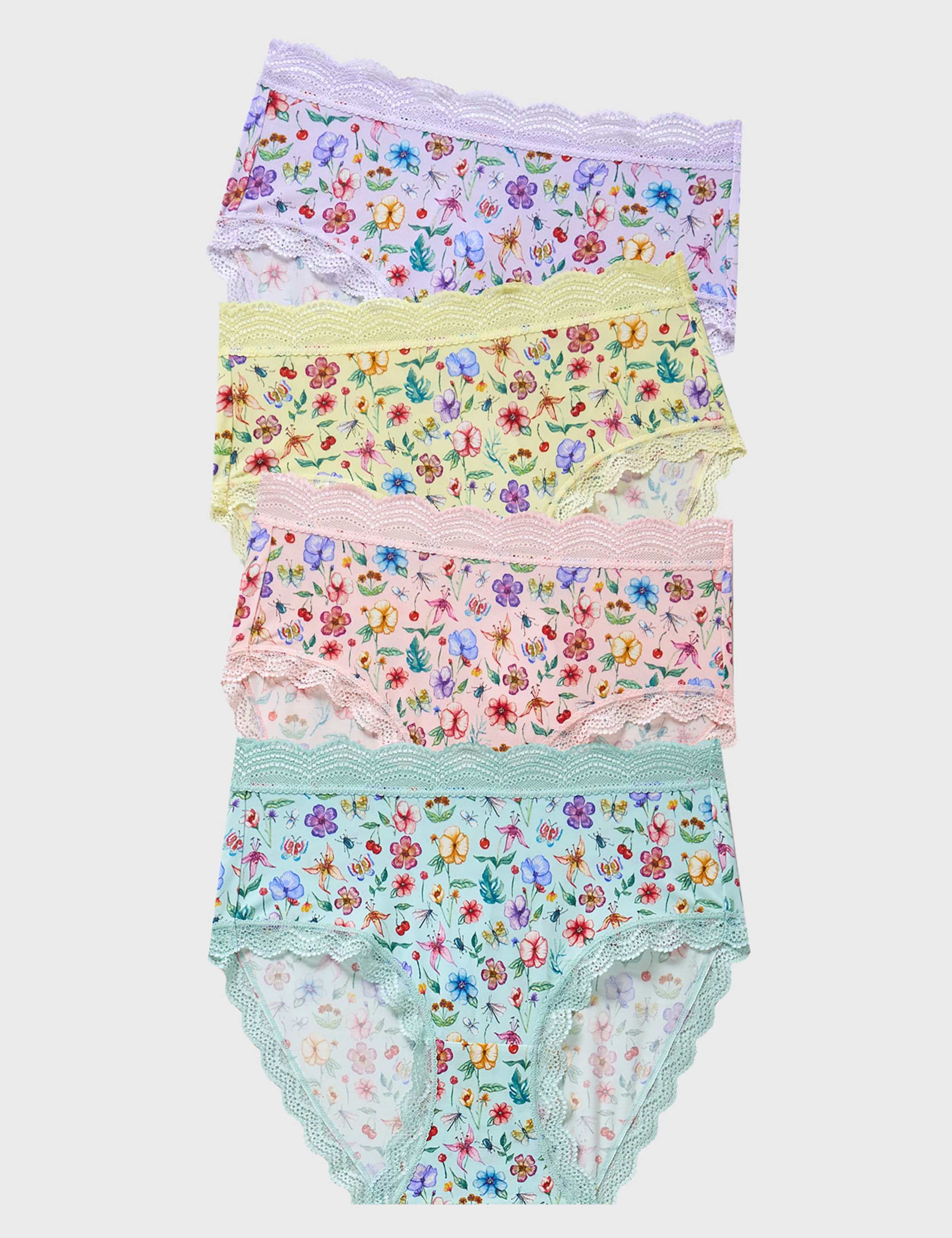 4 Pack Floral Full Briefs 1 of 3