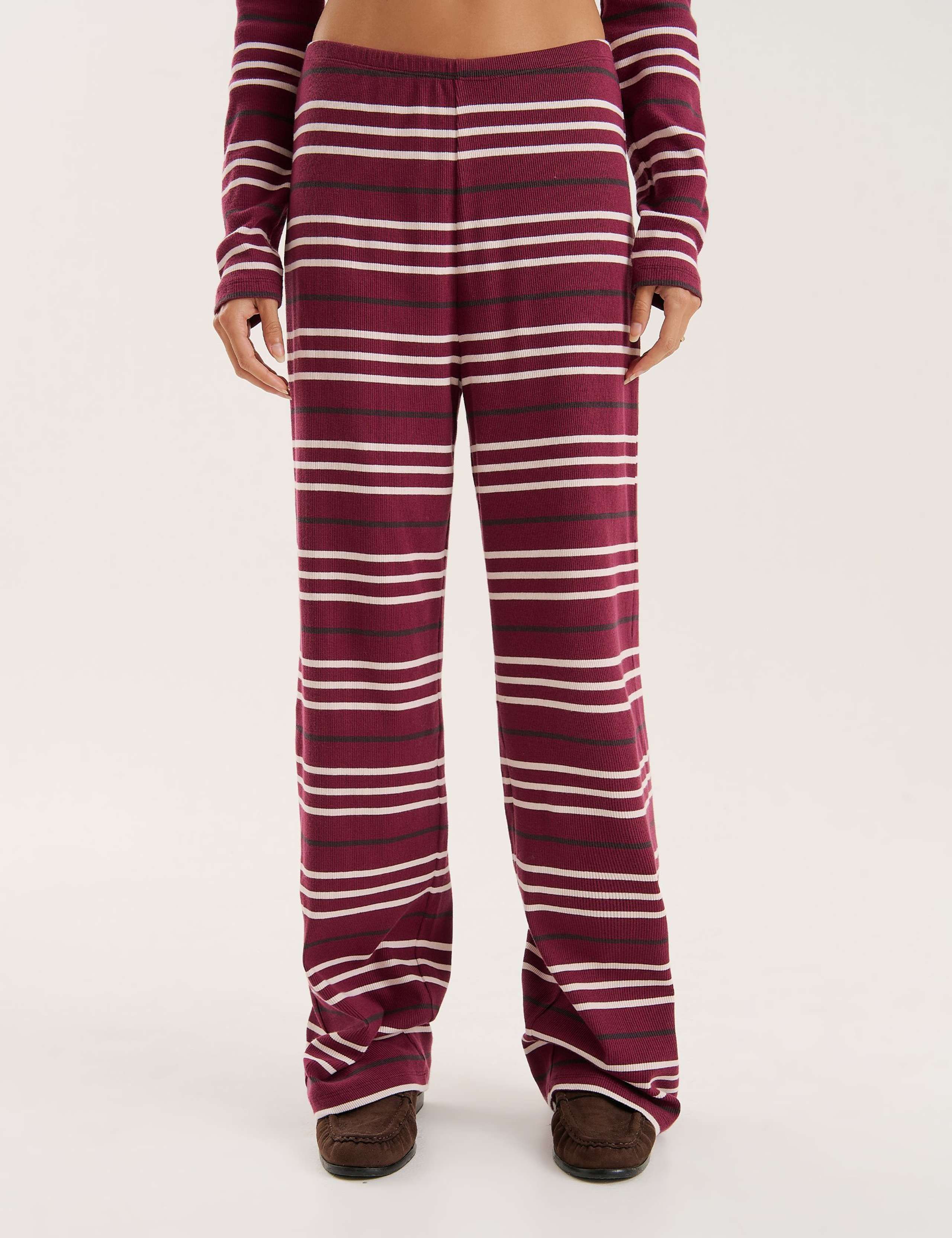 Cotton Rich Striped Wide Leg Trousers 3 of 4