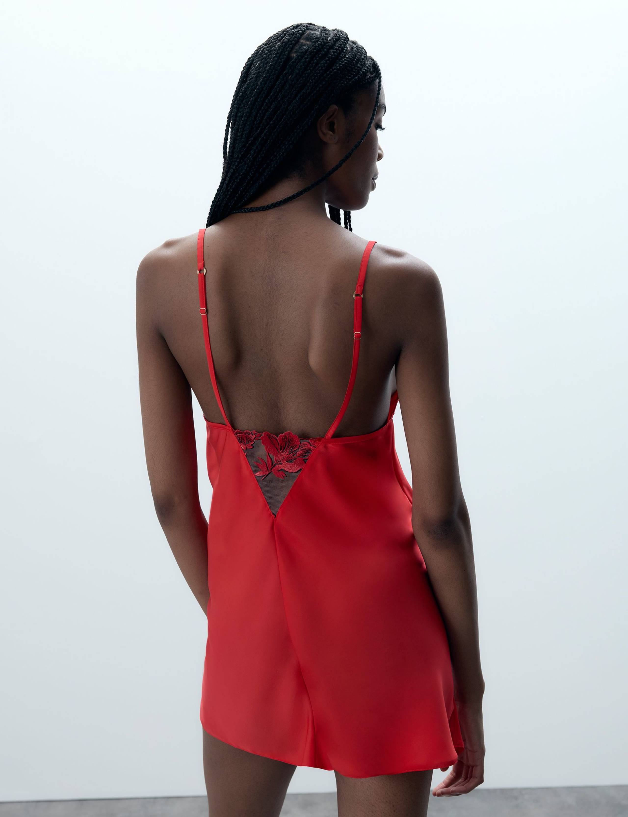 Lavanya Embroidered Trim Satin Chemise 3 of 5