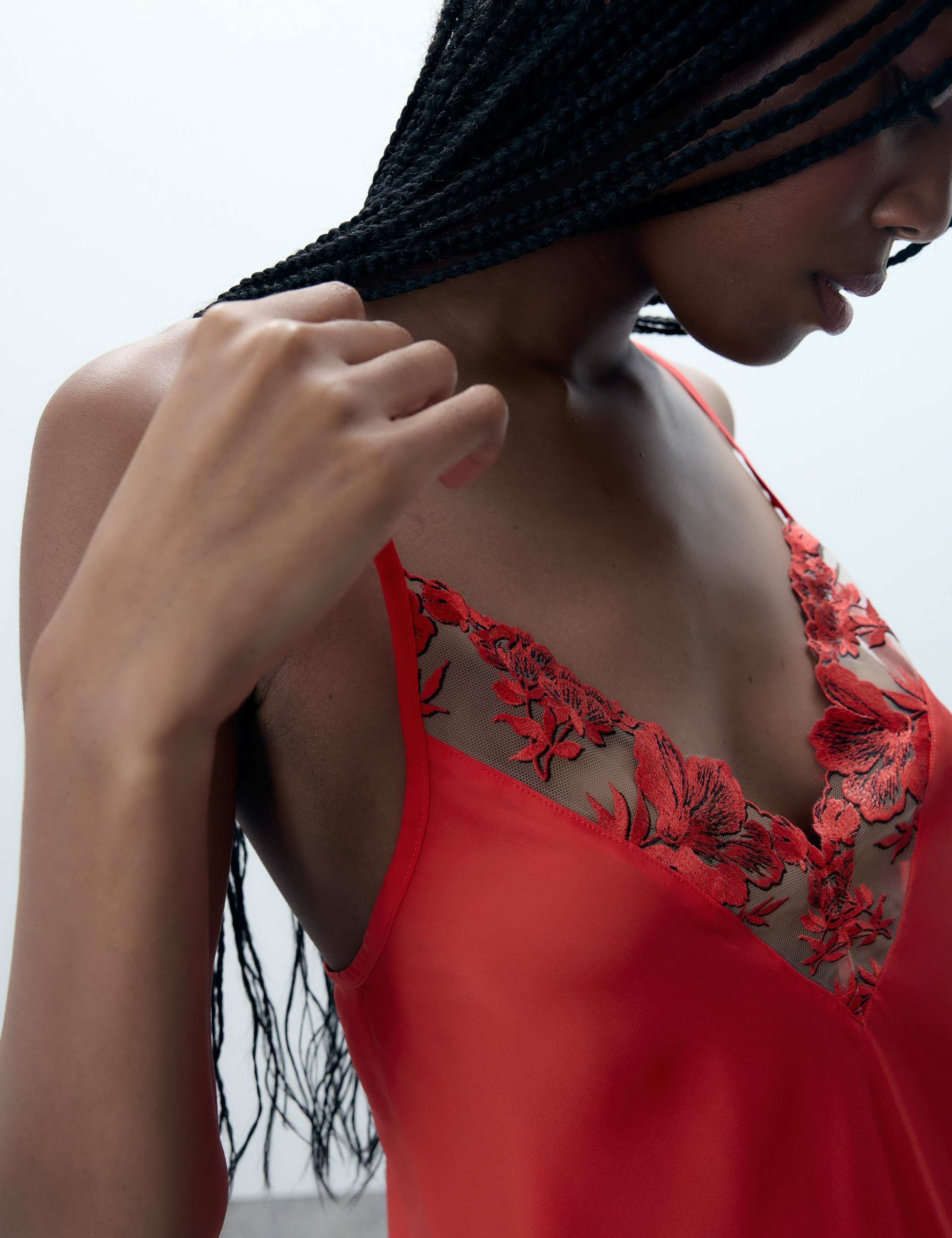 Lavanya Embroidered Trim Satin Chemise 4 of 5