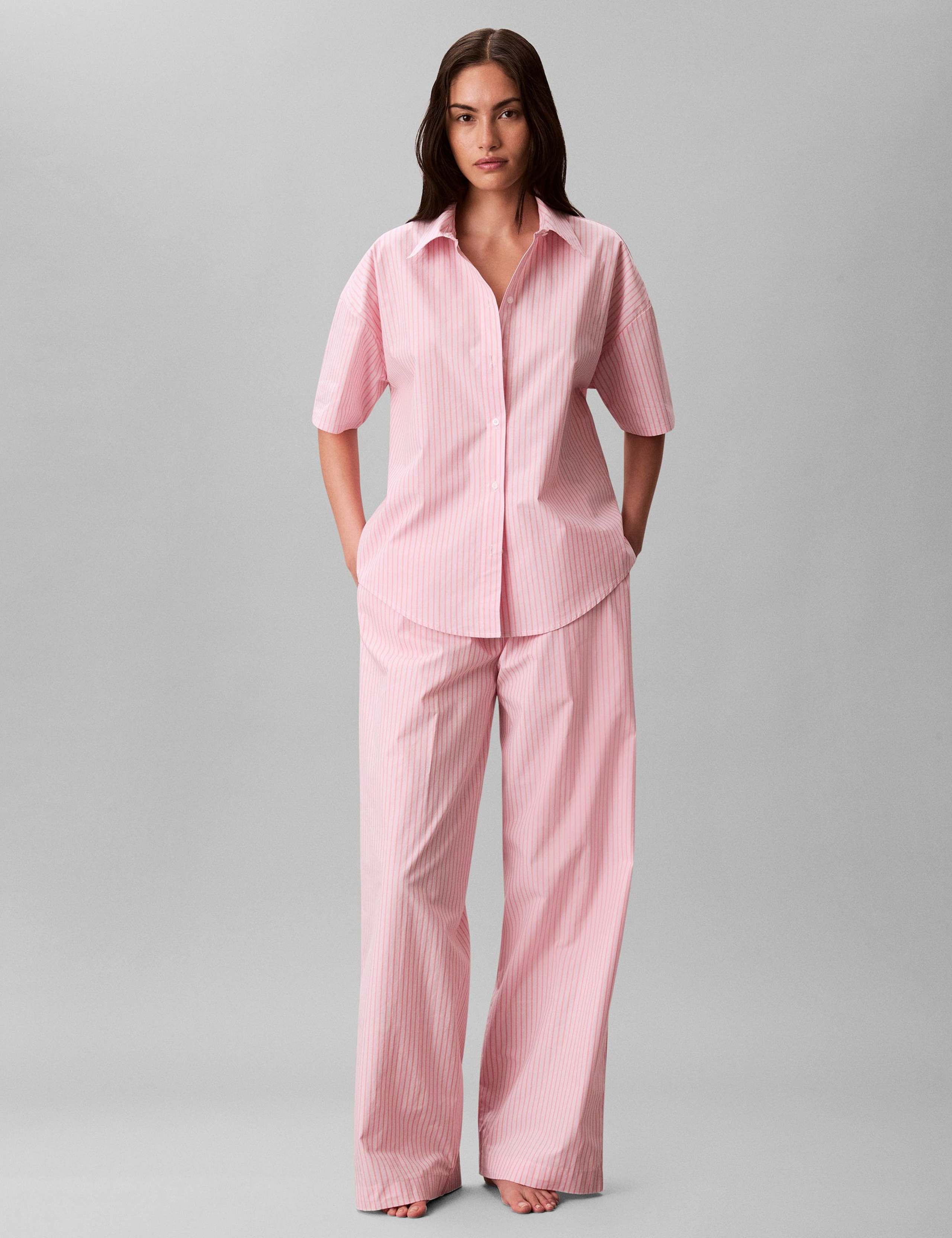 Pure Cotton Poplin Striped Pyjama Set 1 of 7