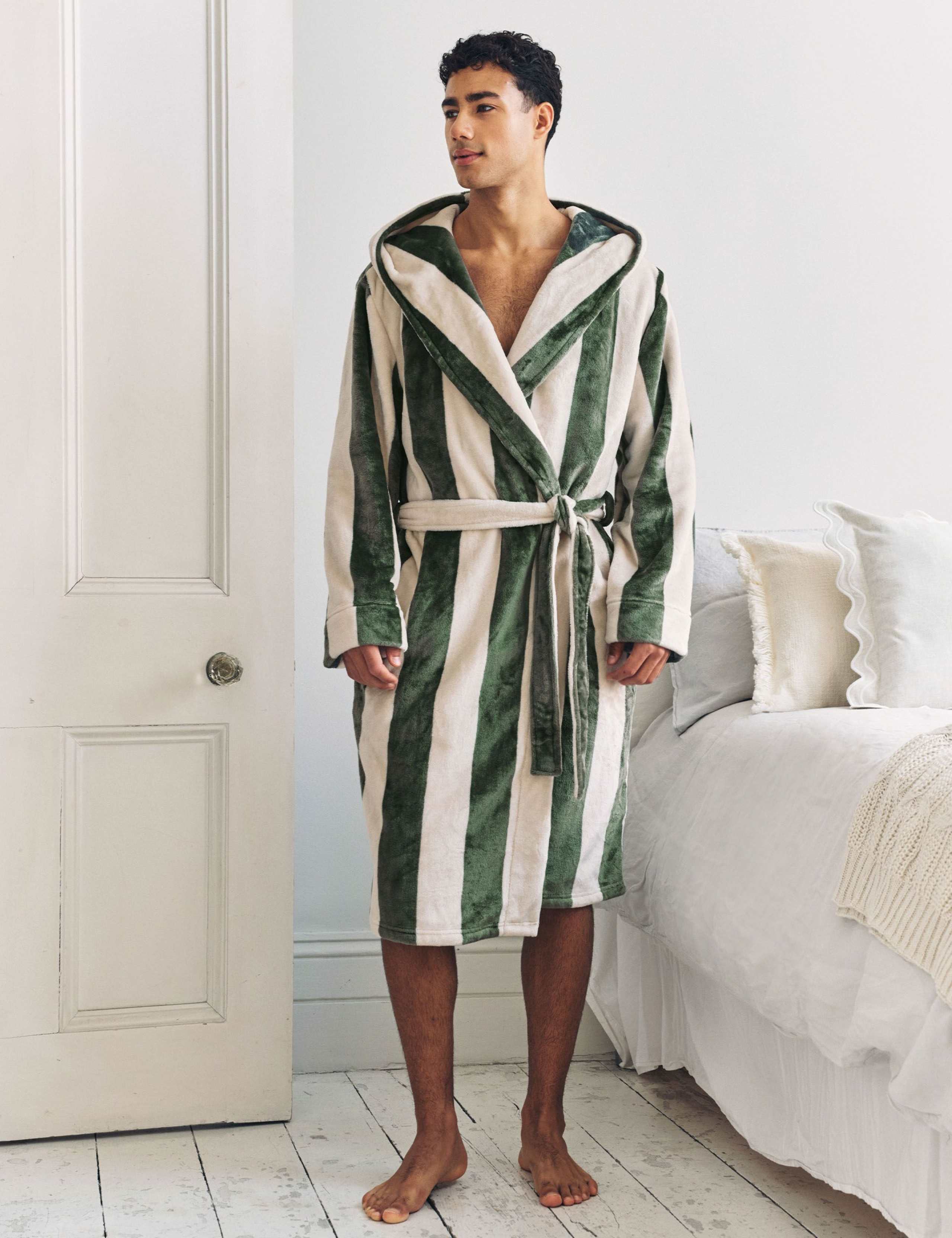 Fleece Striped Hooded Dressing Gown 1 of 5