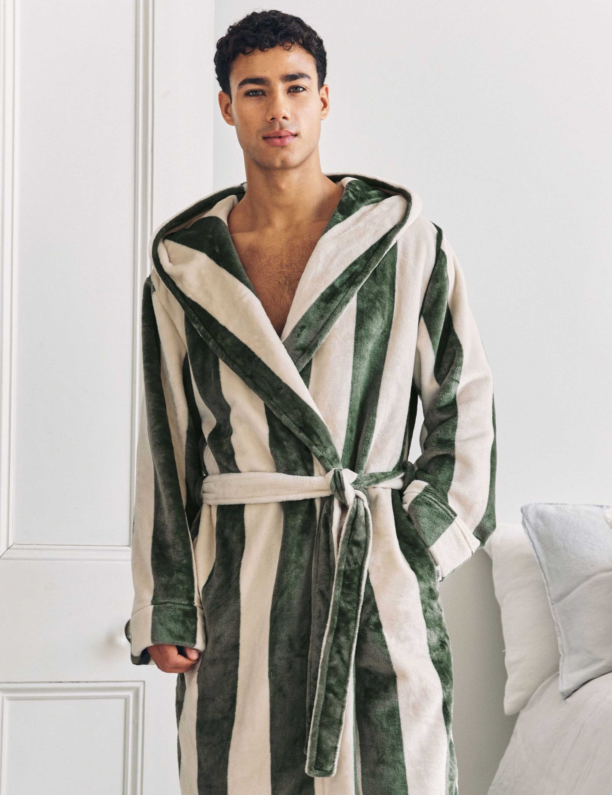 Fleece Striped Hooded Dressing Gown 2 of 5