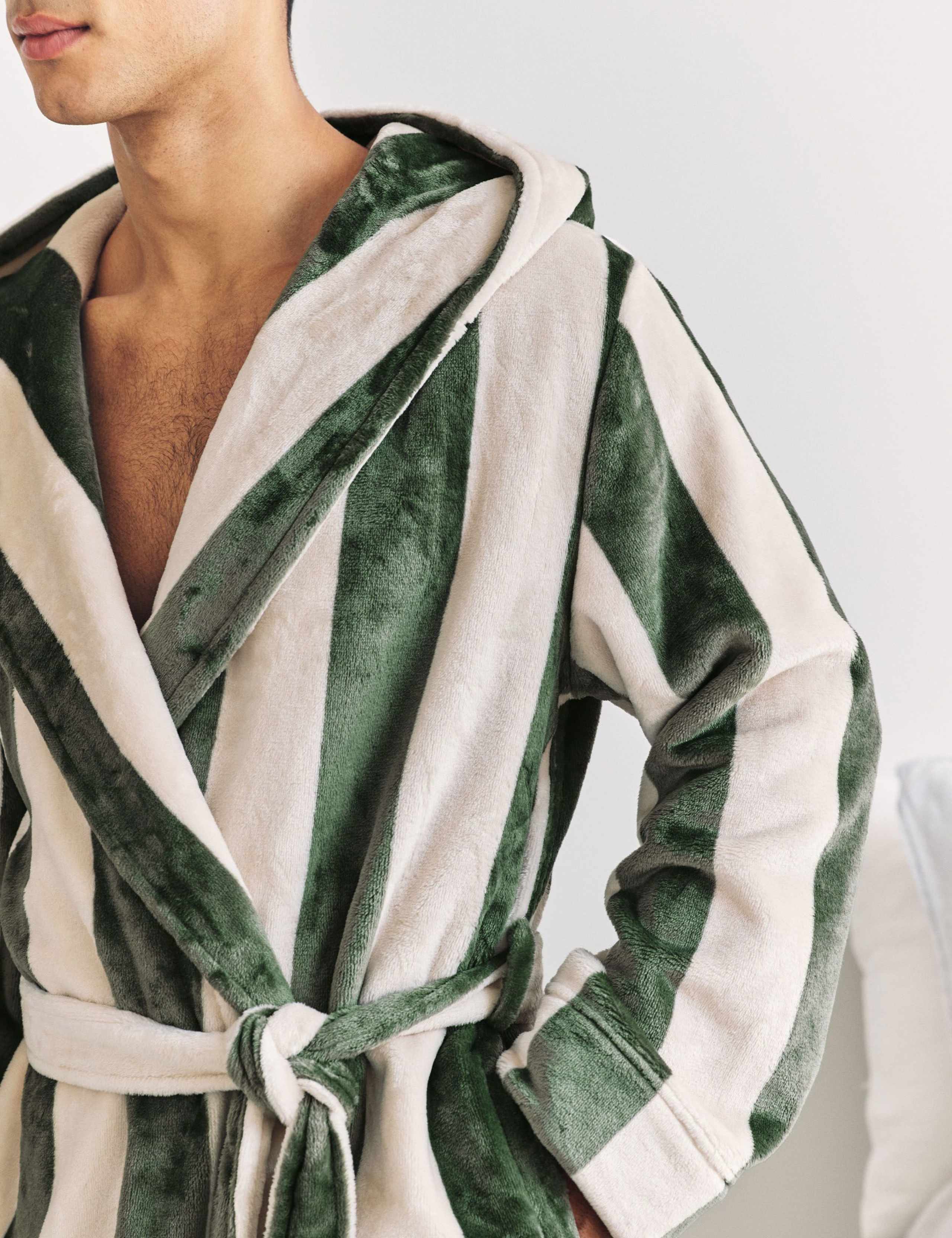 Fleece Striped Hooded Dressing Gown 4 of 5