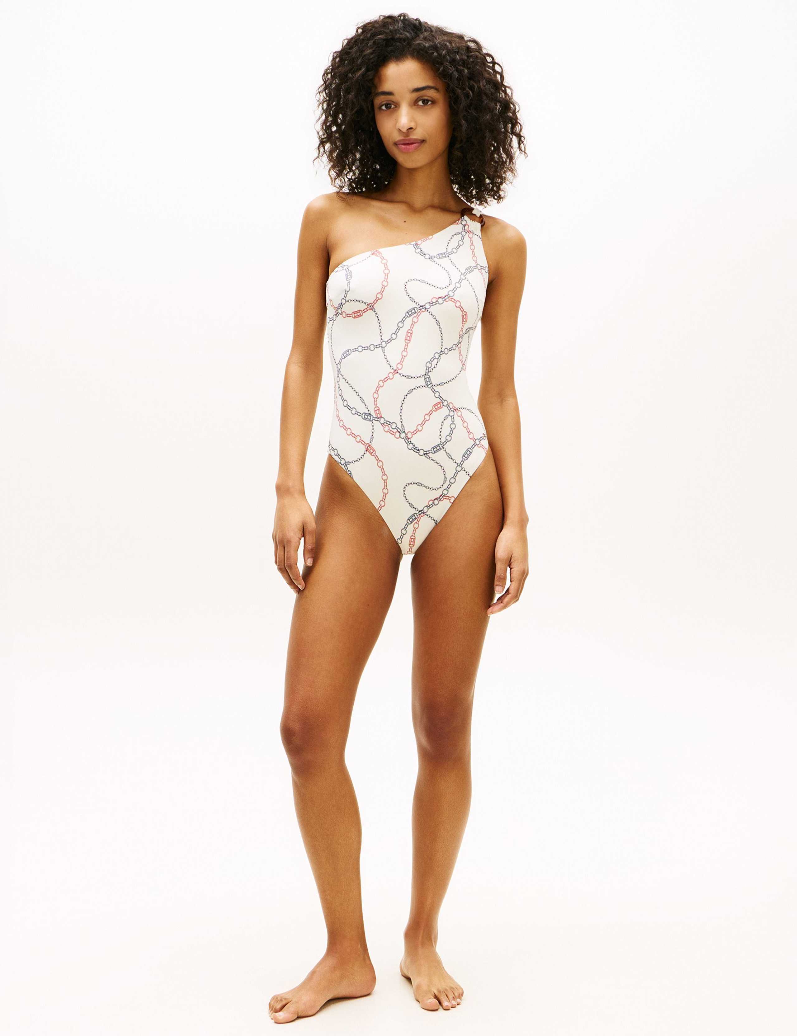 Elevated Chain Print One Shoulder Swimsuit 3 of 5