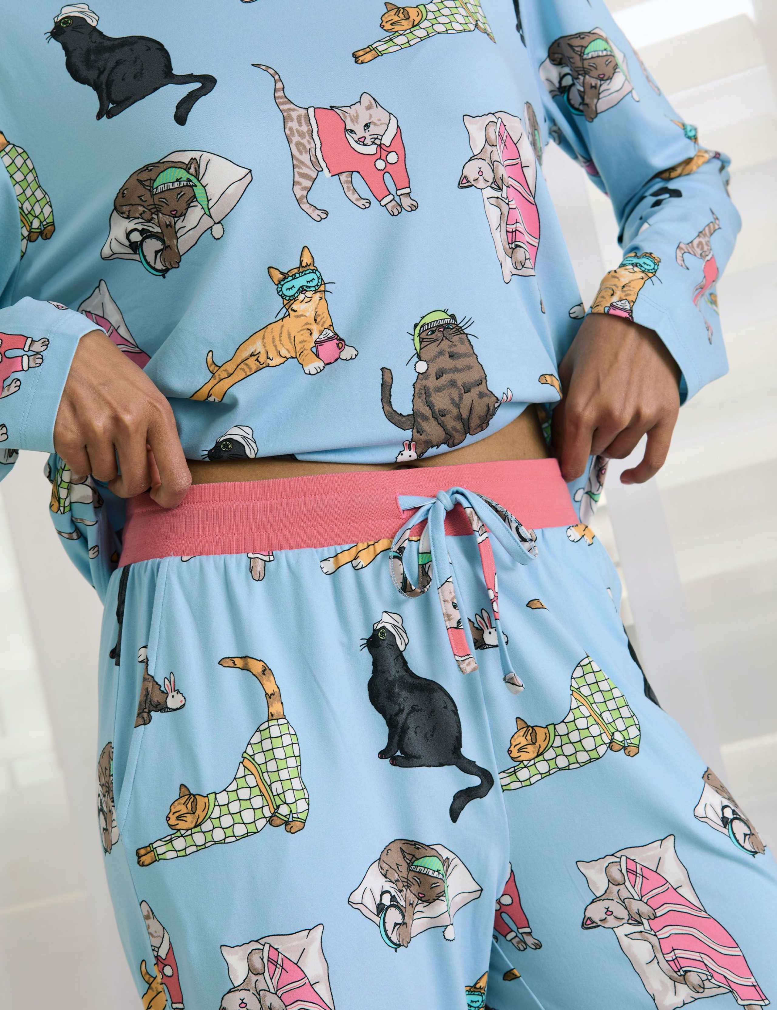 Sleepy Cat Print Pyjama Set 4 of 6