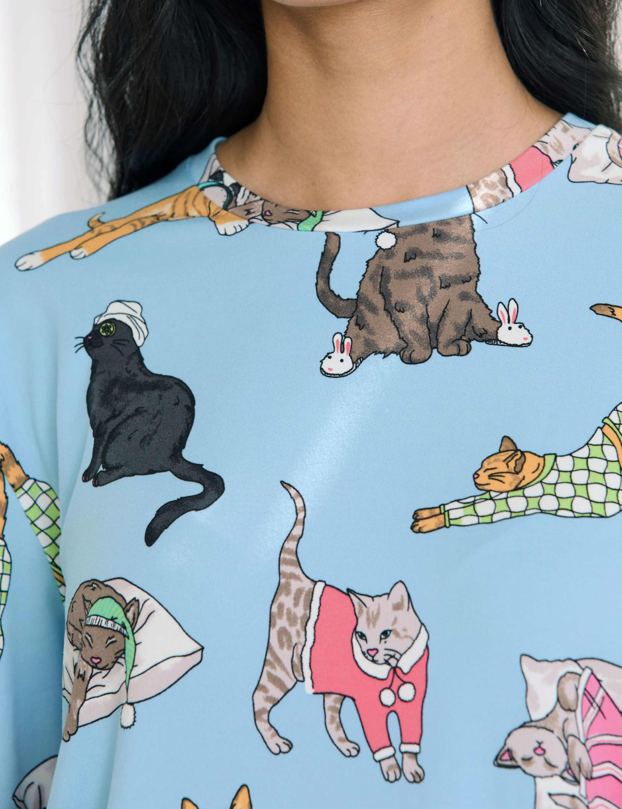 Sleepy Cat Print Pyjama Set 6 of 6