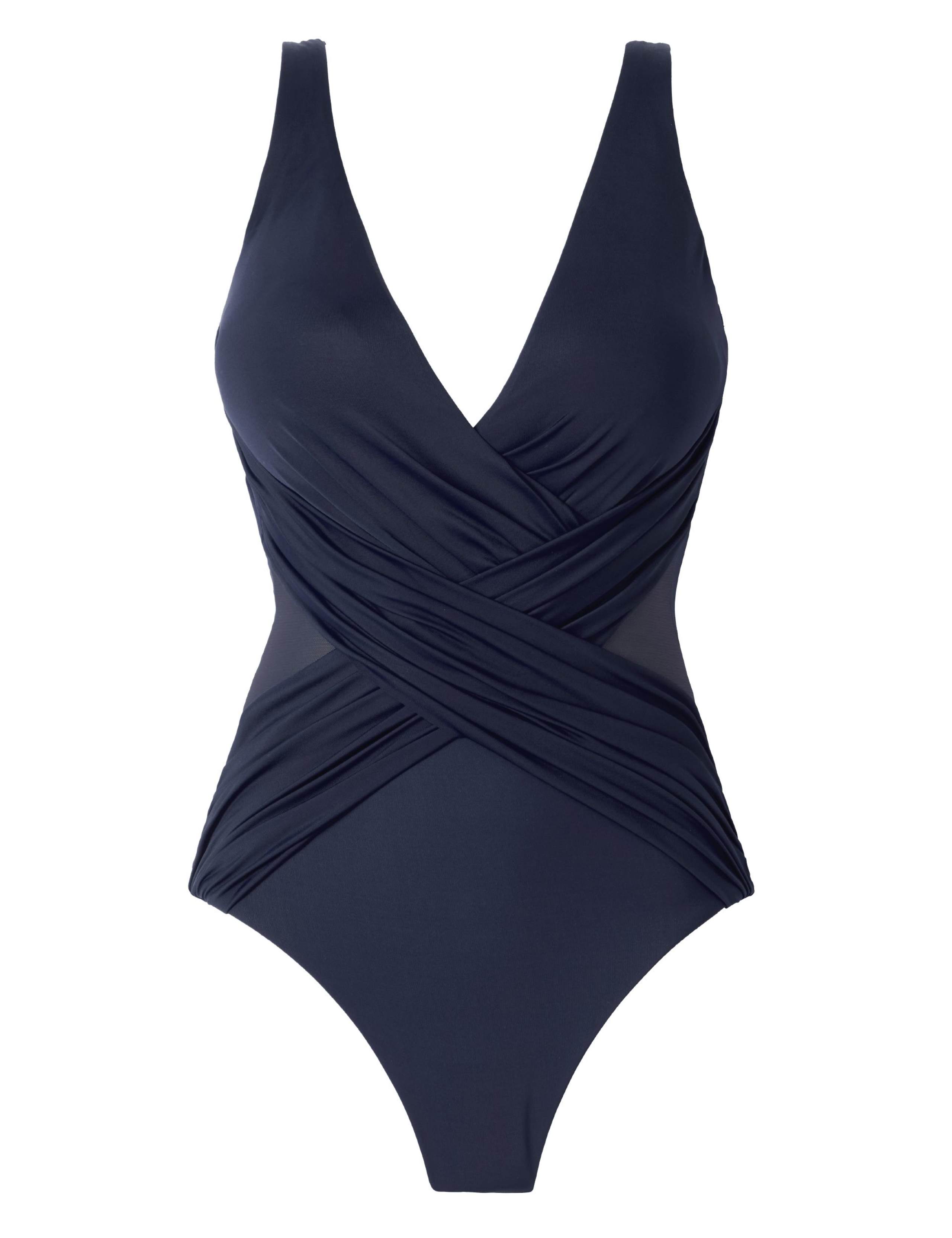 Crossover Mesh Non-Wired Soft Cup Push-Up Extra Firm Tummy Control V-Neck Swimsuit 2 of 4