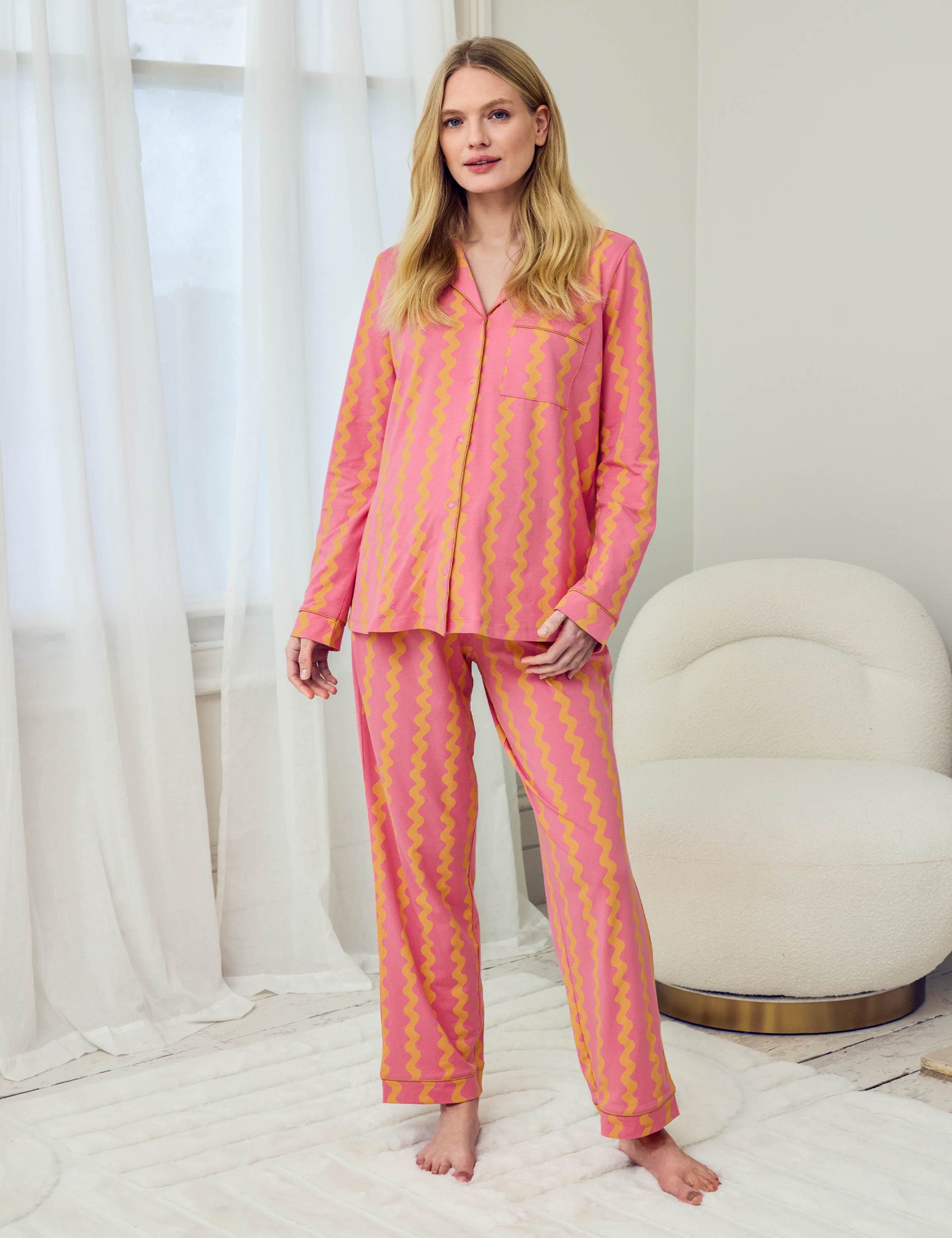 Maternity Cotton Rich Sunset Wavy Stripe Long Pyjama Set 2 of 5