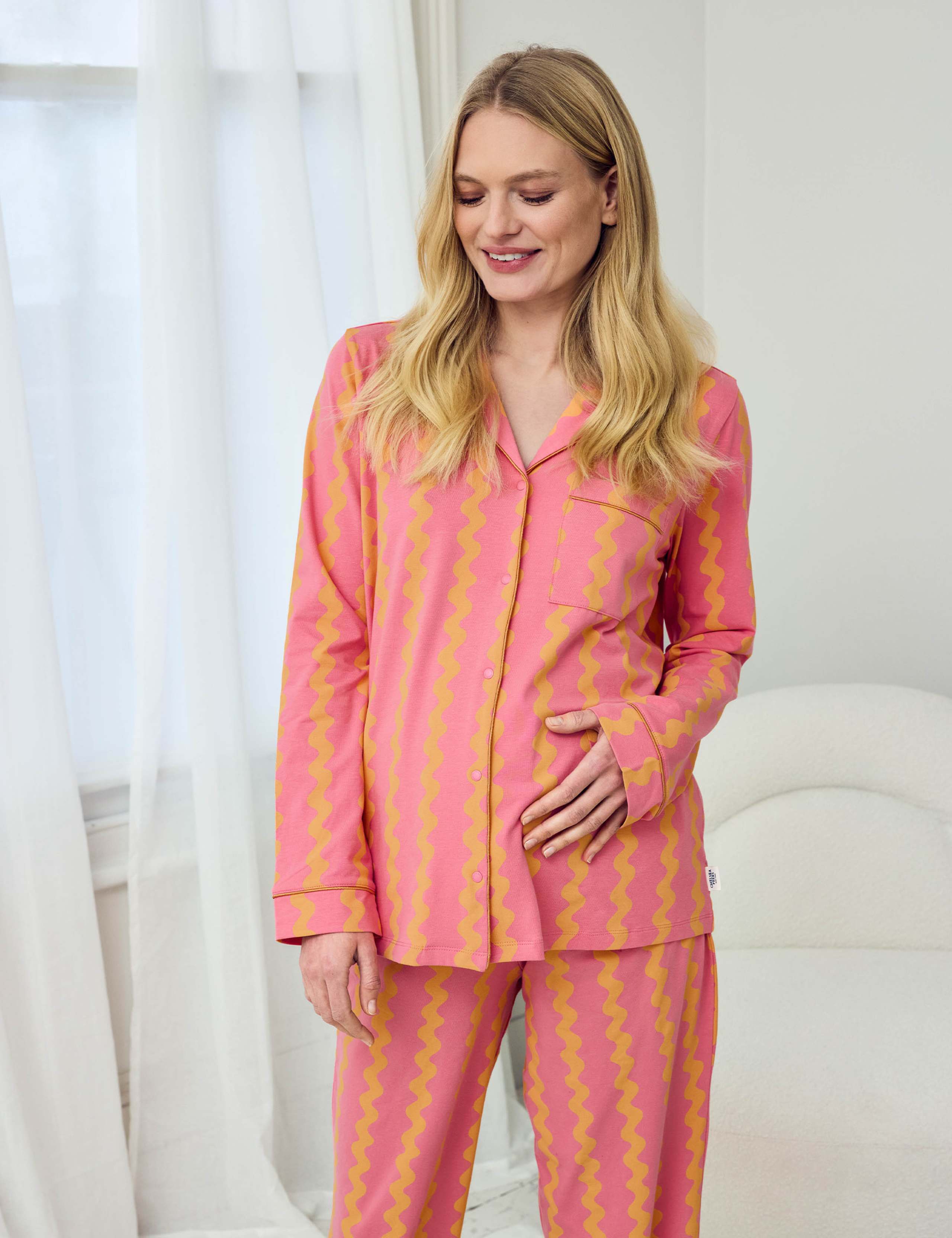 Maternity Cotton Rich Sunset Wavy Stripe Long Pyjama Set 5 of 5