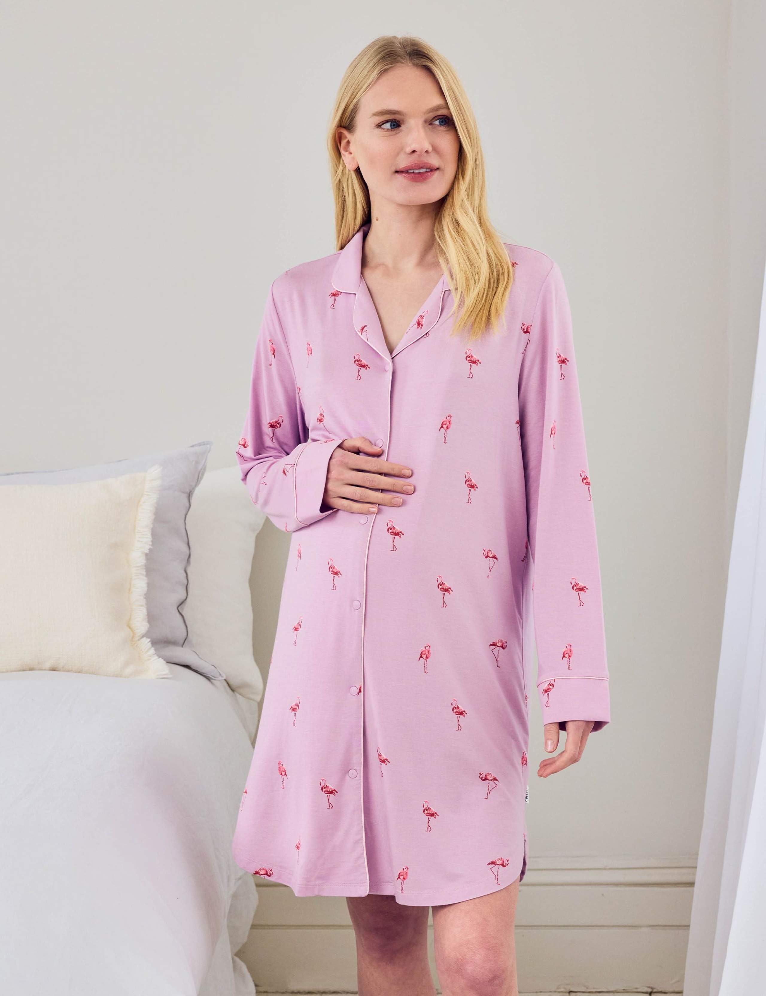 Maternity Modal Rich Flamingo Print Nightshirt 1 of 5