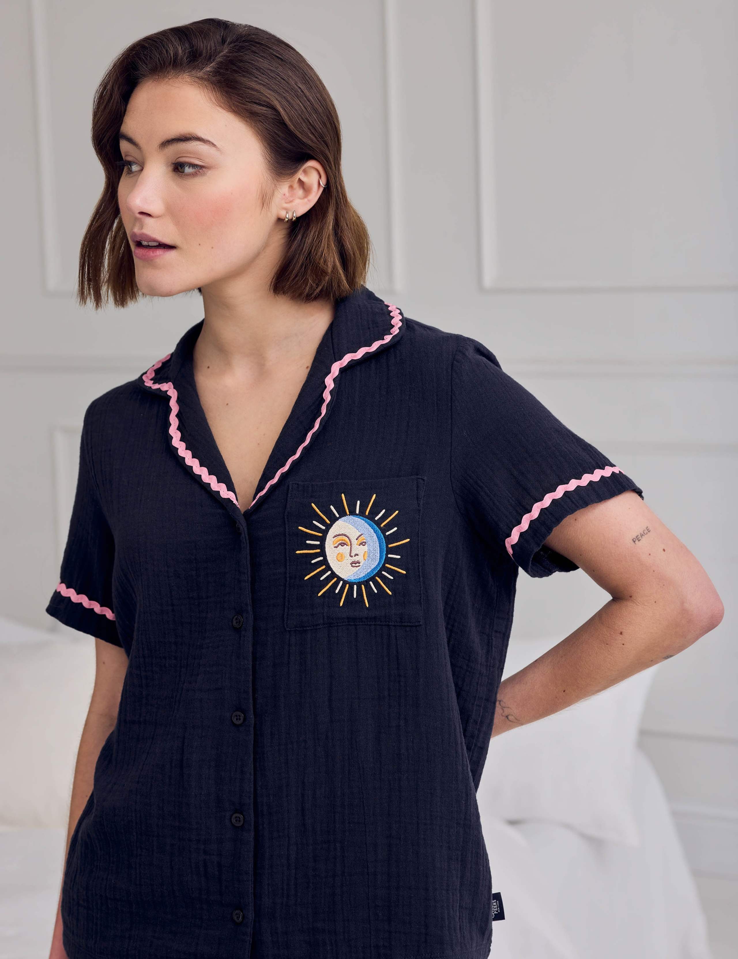 Pure Cotton Moon Embroidery Ric Rac Shortie Set 5 of 9