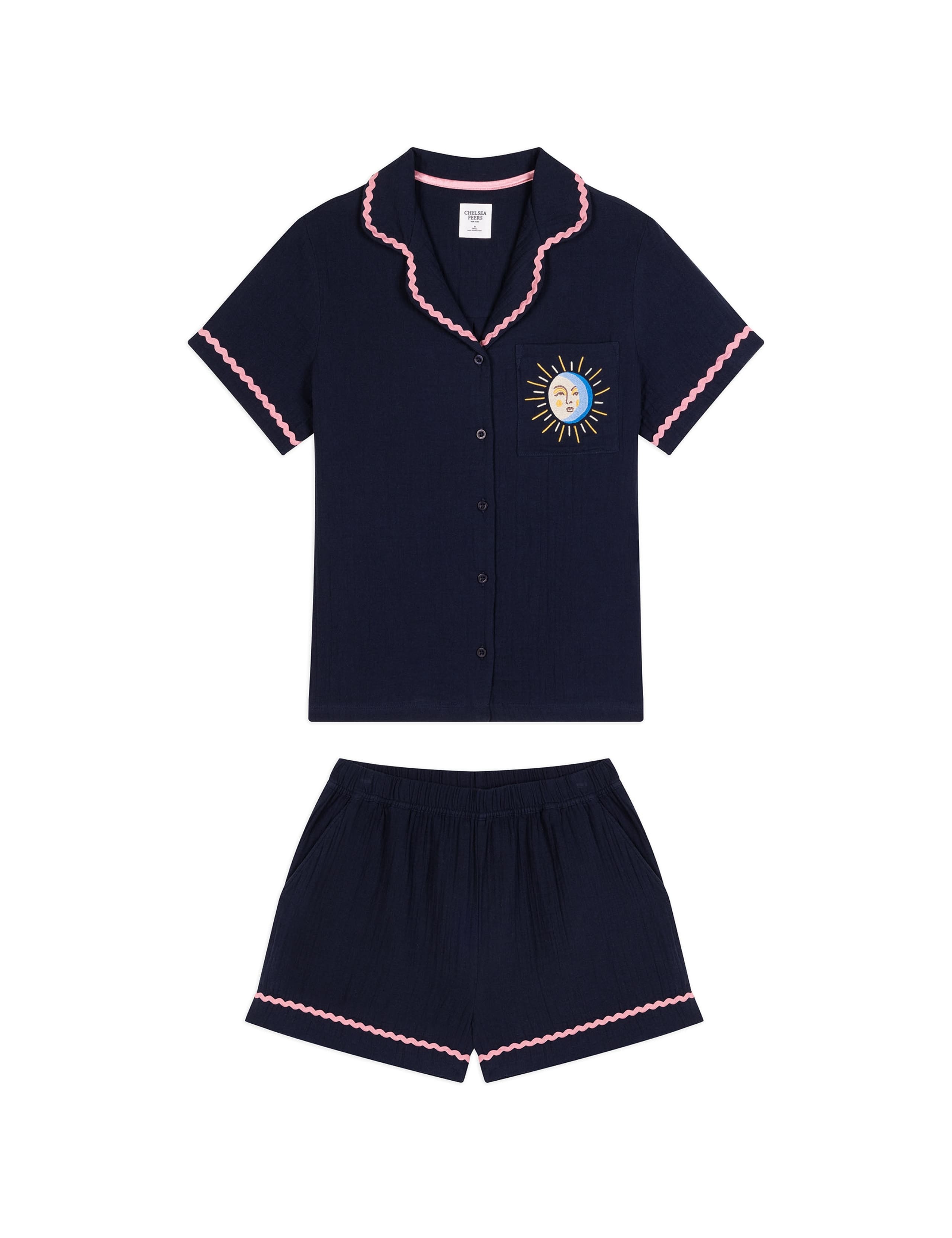 Pure Cotton Moon Embroidery Ric Rac Shortie Set 2 of 9