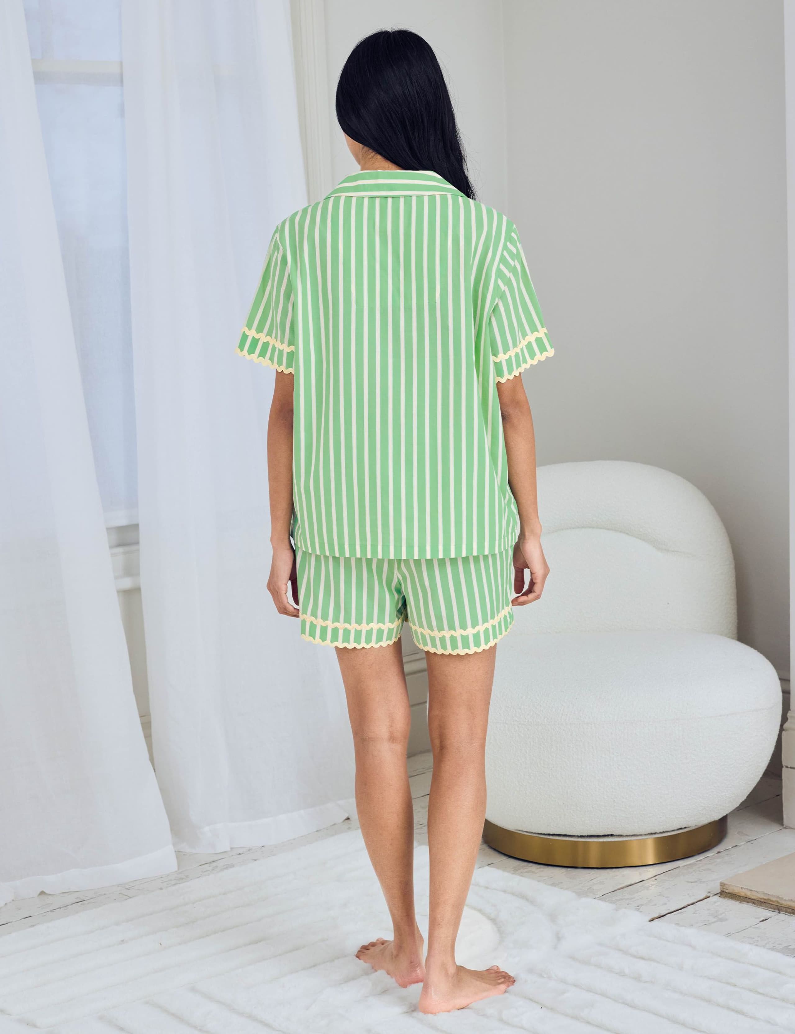 Cotton Rich Embroidered Tropical Palm Stripe Short Pyjama Set 2 of 6