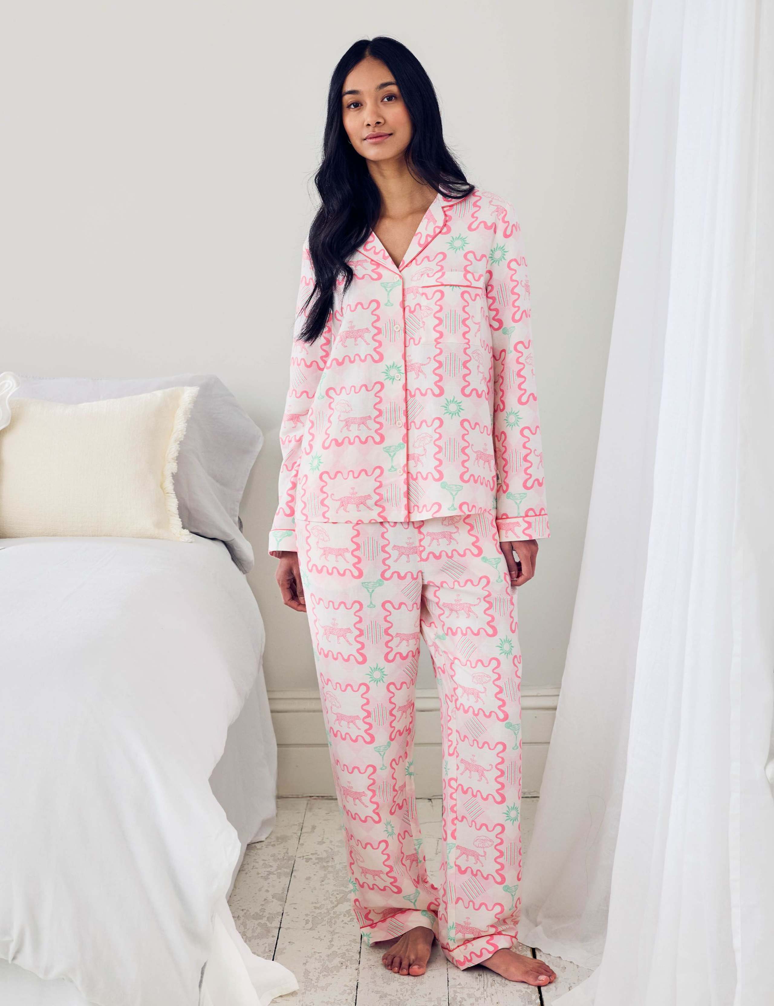 Linen-Blend Cocktail Leopard Geo Print Long Pyjama Set 1 of 5