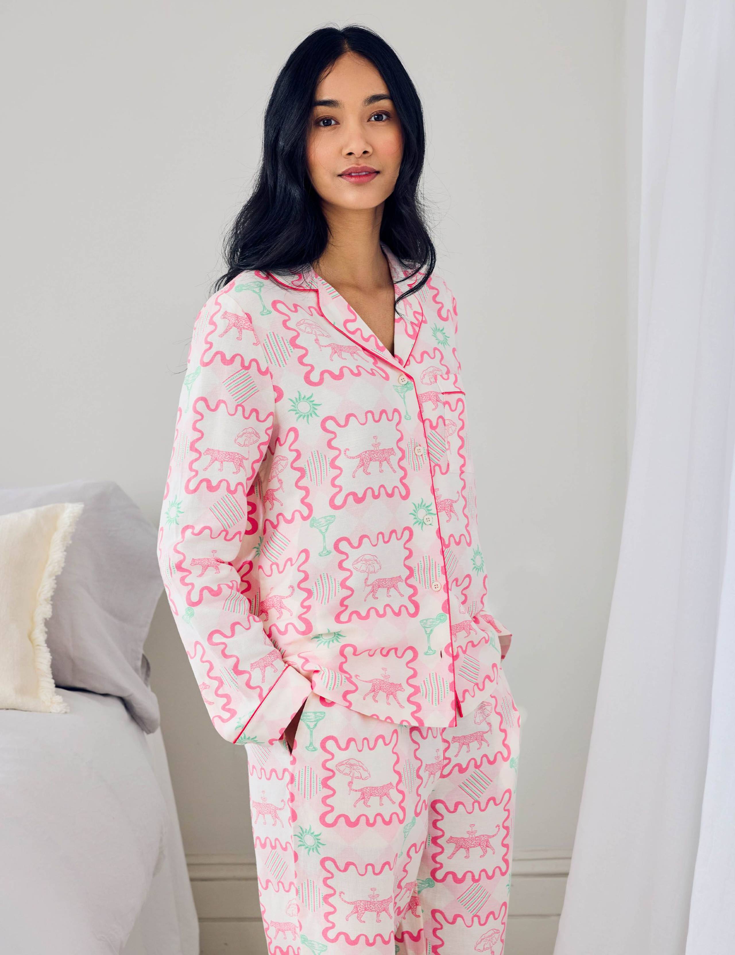Linen-Blend Cocktail Leopard Geo Print Long Pyjama Set 2 of 5