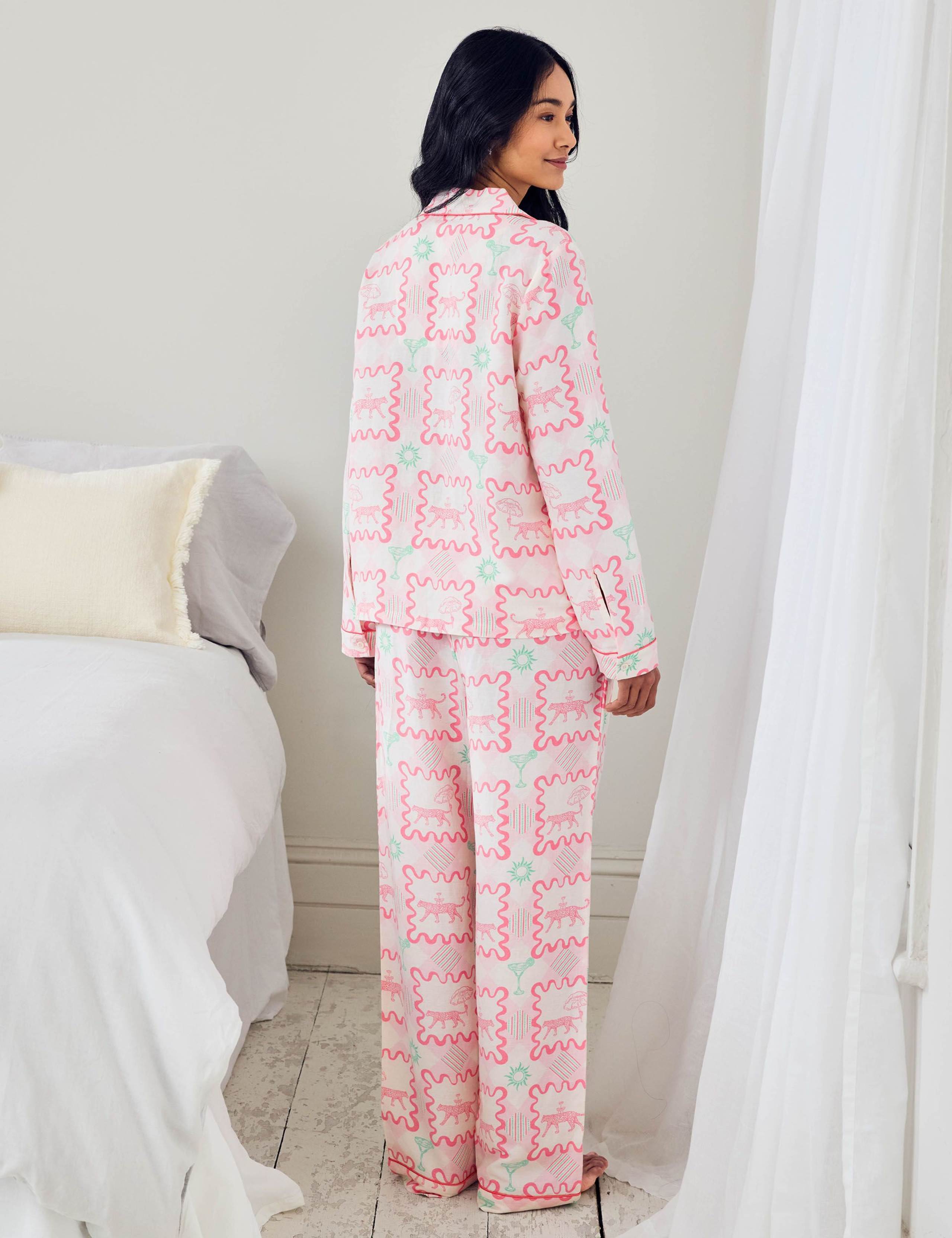 Linen-Blend Cocktail Leopard Geo Print Long Pyjama Set 3 of 5