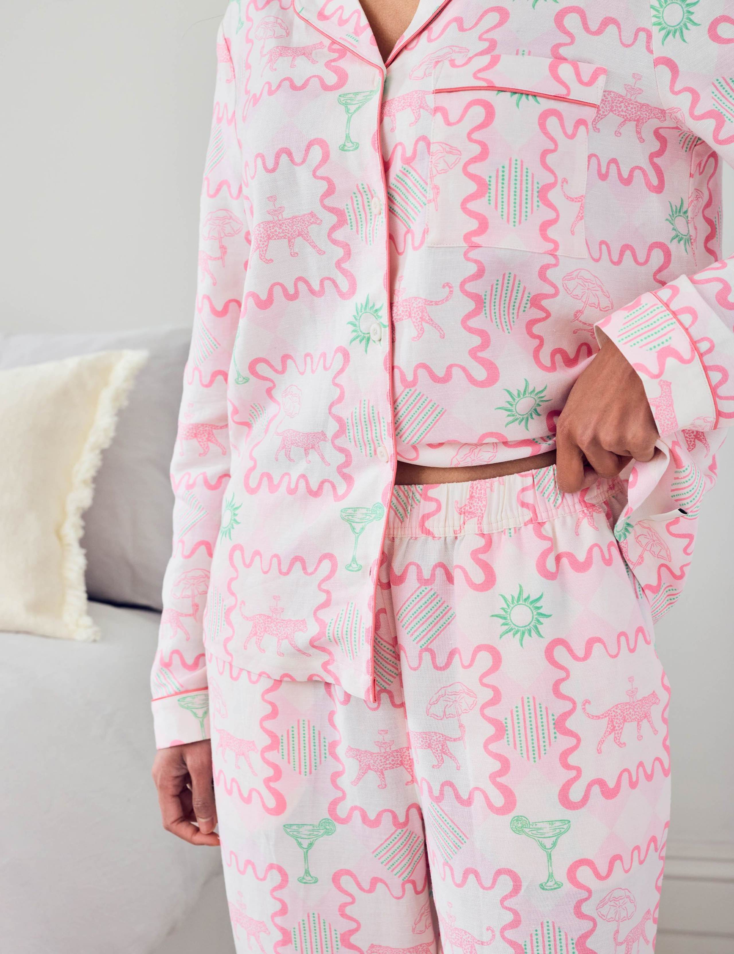 Linen-Blend Cocktail Leopard Geo Print Long Pyjama Set 5 of 5