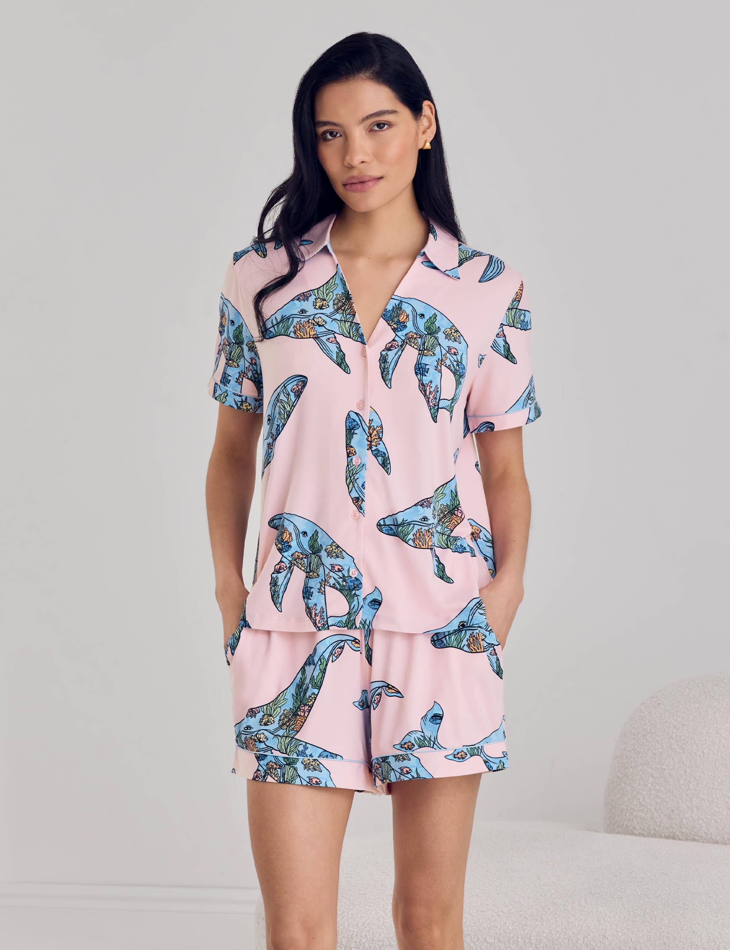 Whale Print V-Neck Shortie Set 2 of 6