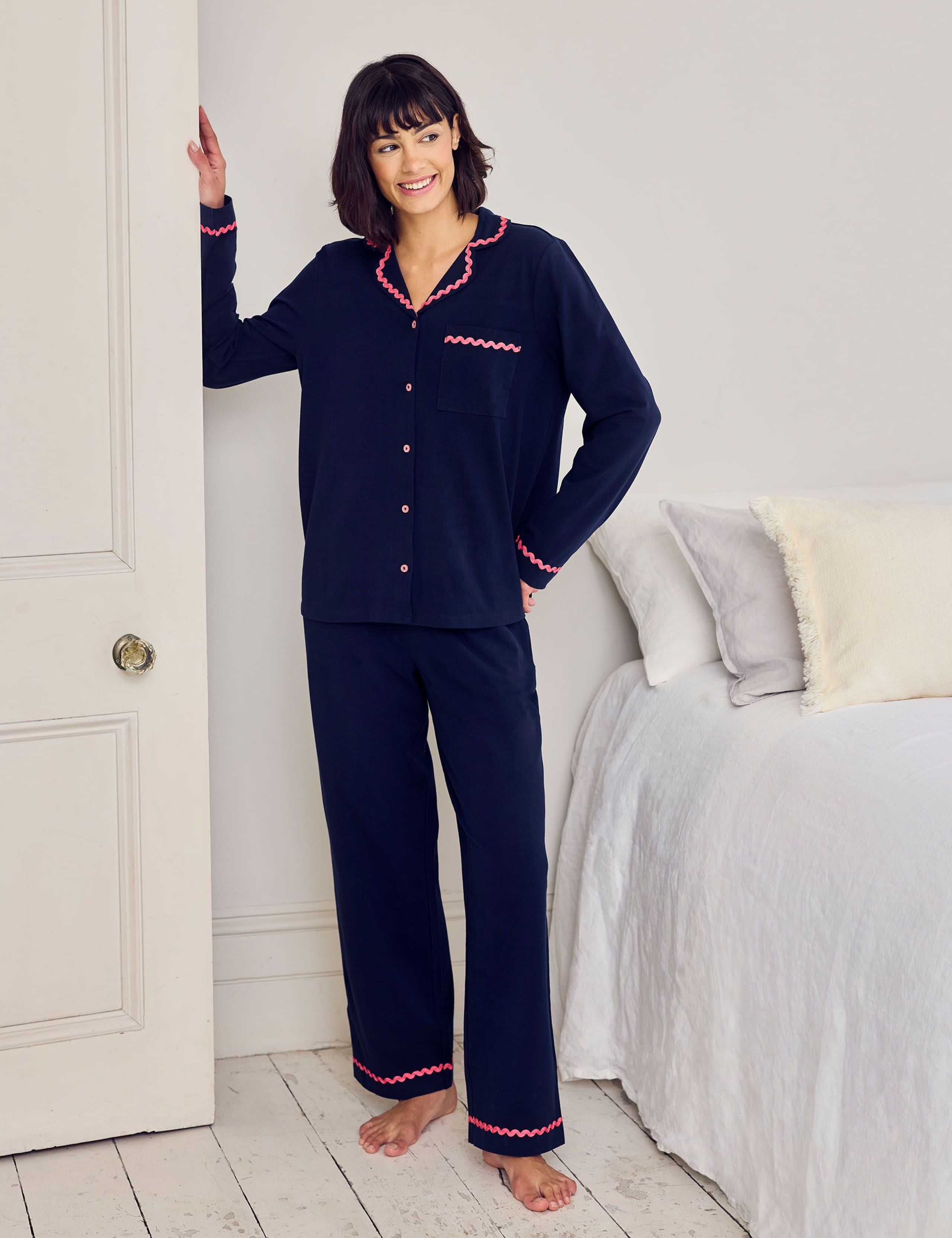 Pure Cotton Good Morning Embroidered Pyjama Set 2 of 6