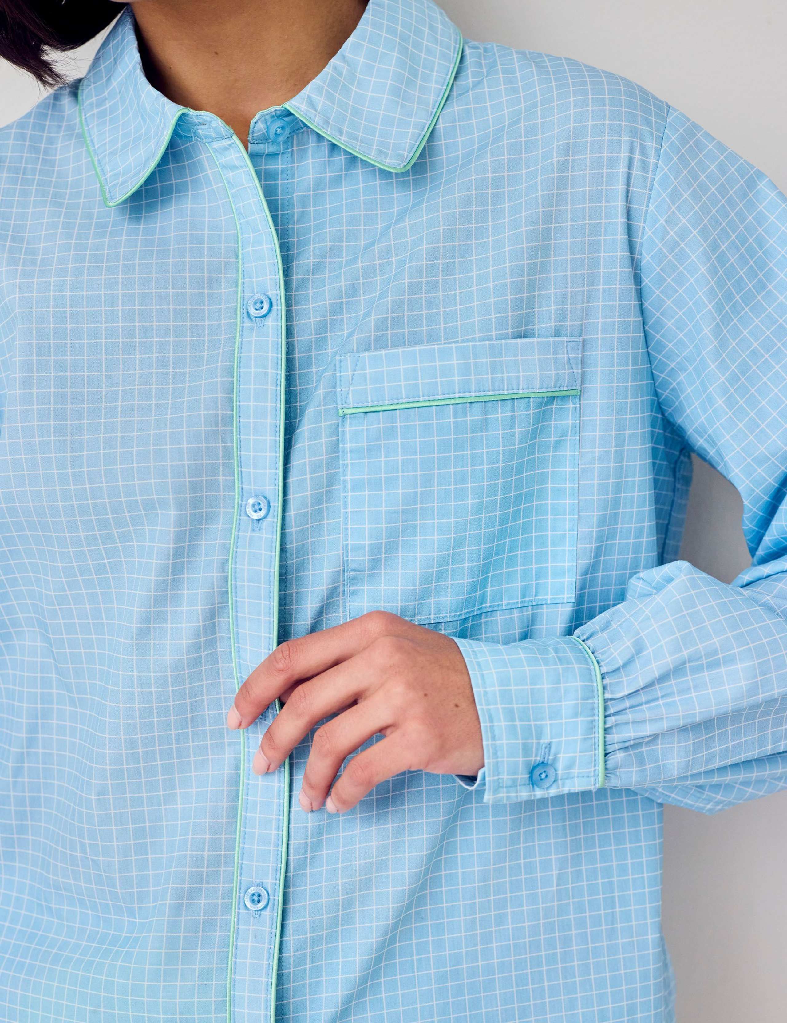 Pure Cotton Checked Embroidered Time For A Nap Pyjama Set 4 of 5