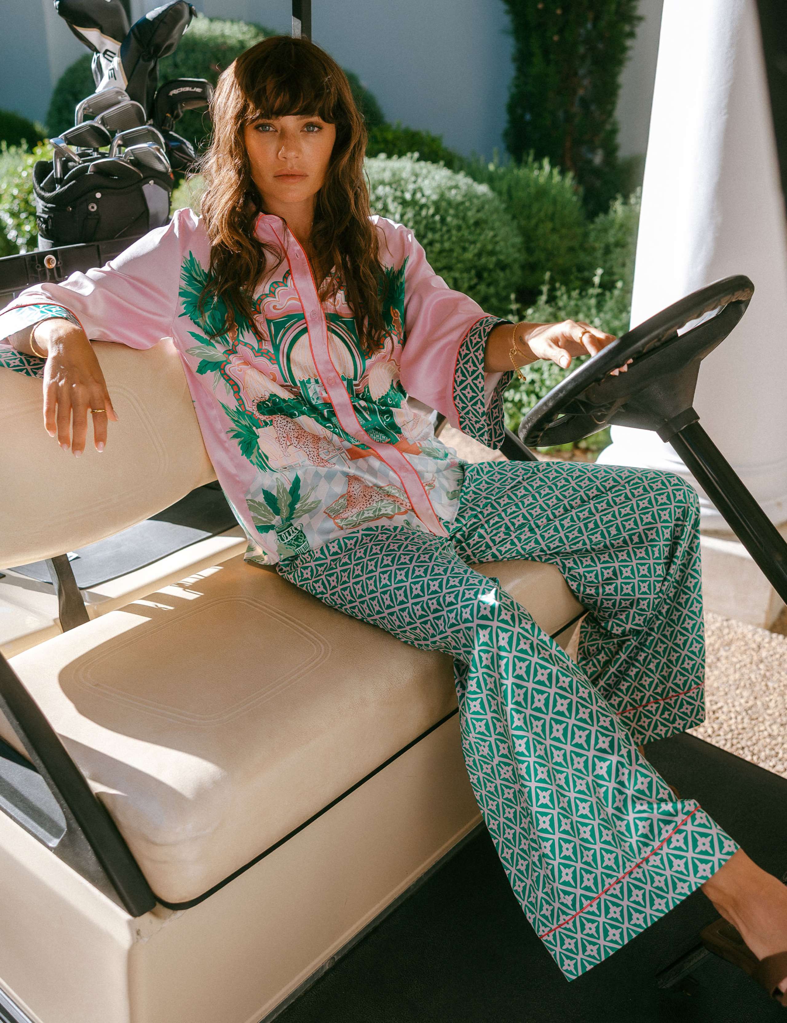 Satin The Clubhouse Print Long Pyjama Set 1 of 9