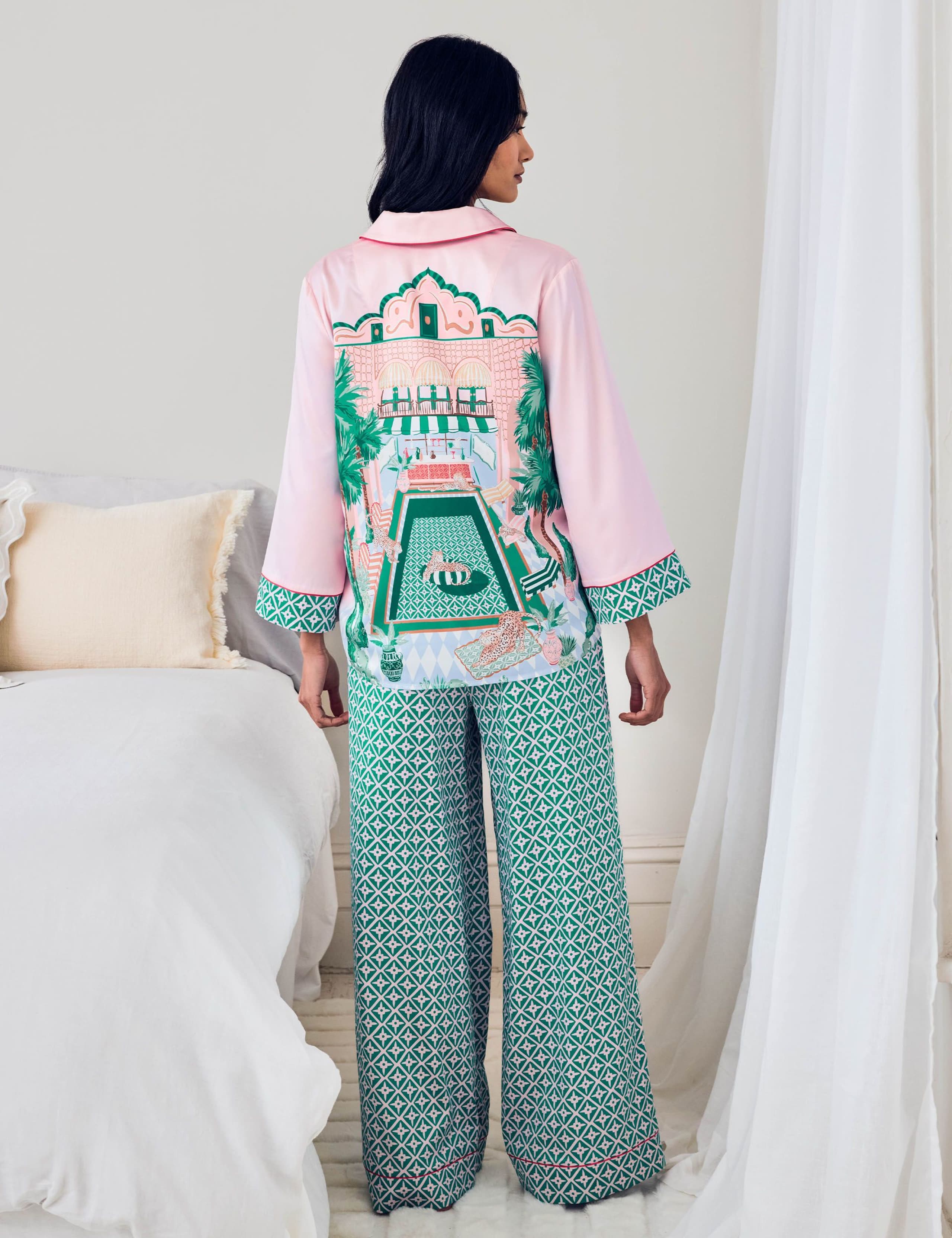 Satin The Clubhouse Print Long Pyjama Set 4 of 9