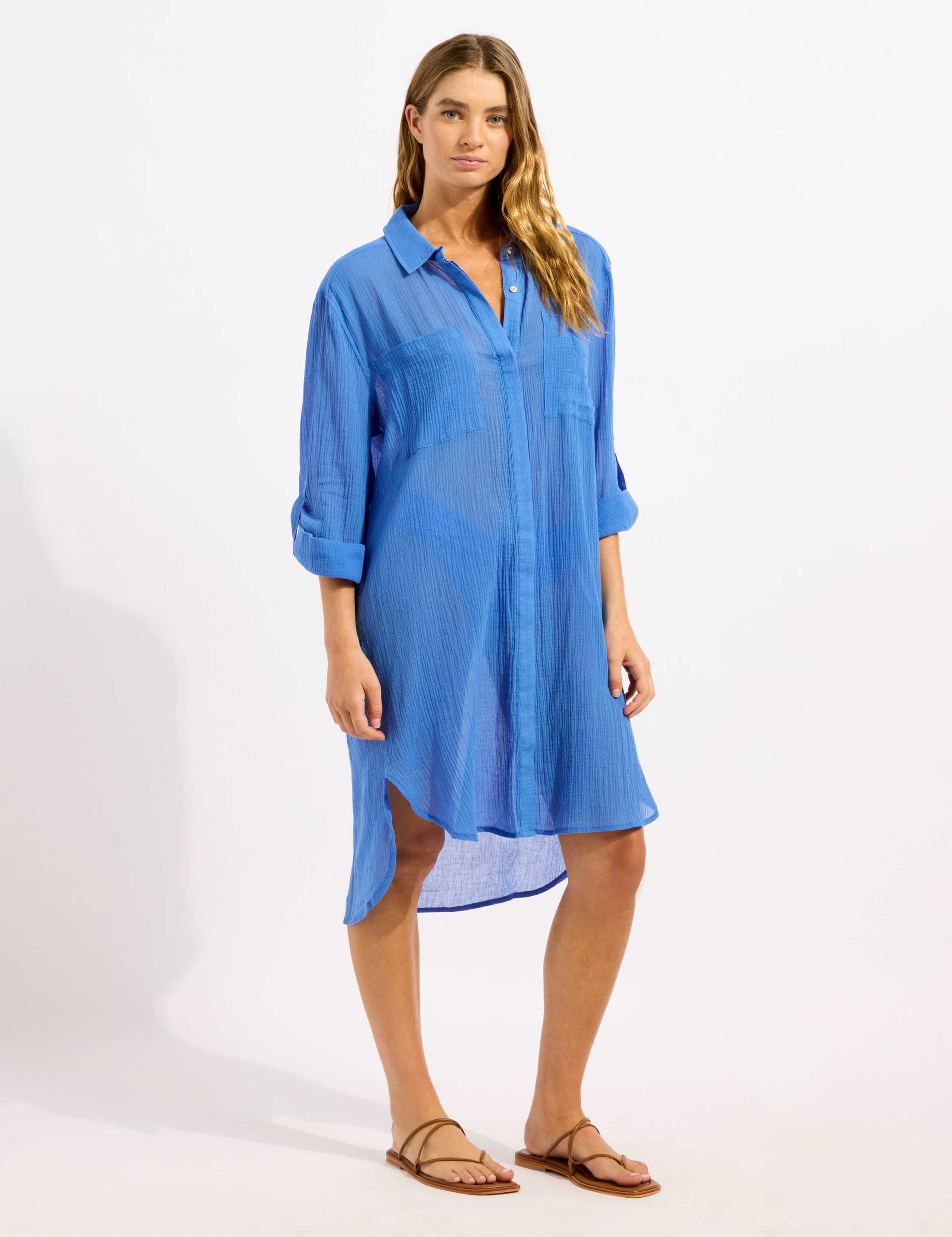 Pure Cotton Textured Beach Cover Up Shirt 2 of 4