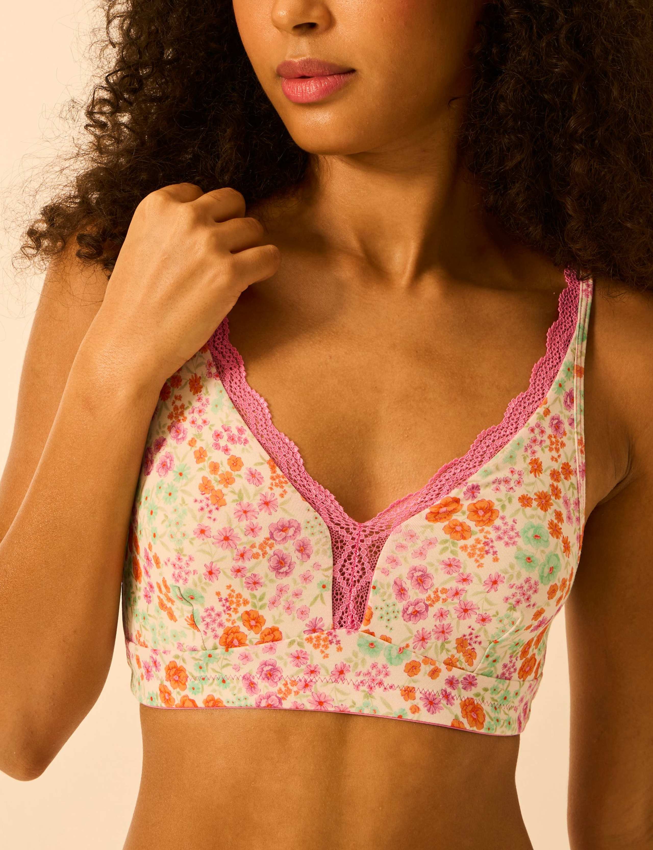 Modal Rich Floral Lace Trim Plunge Bra 2 of 4