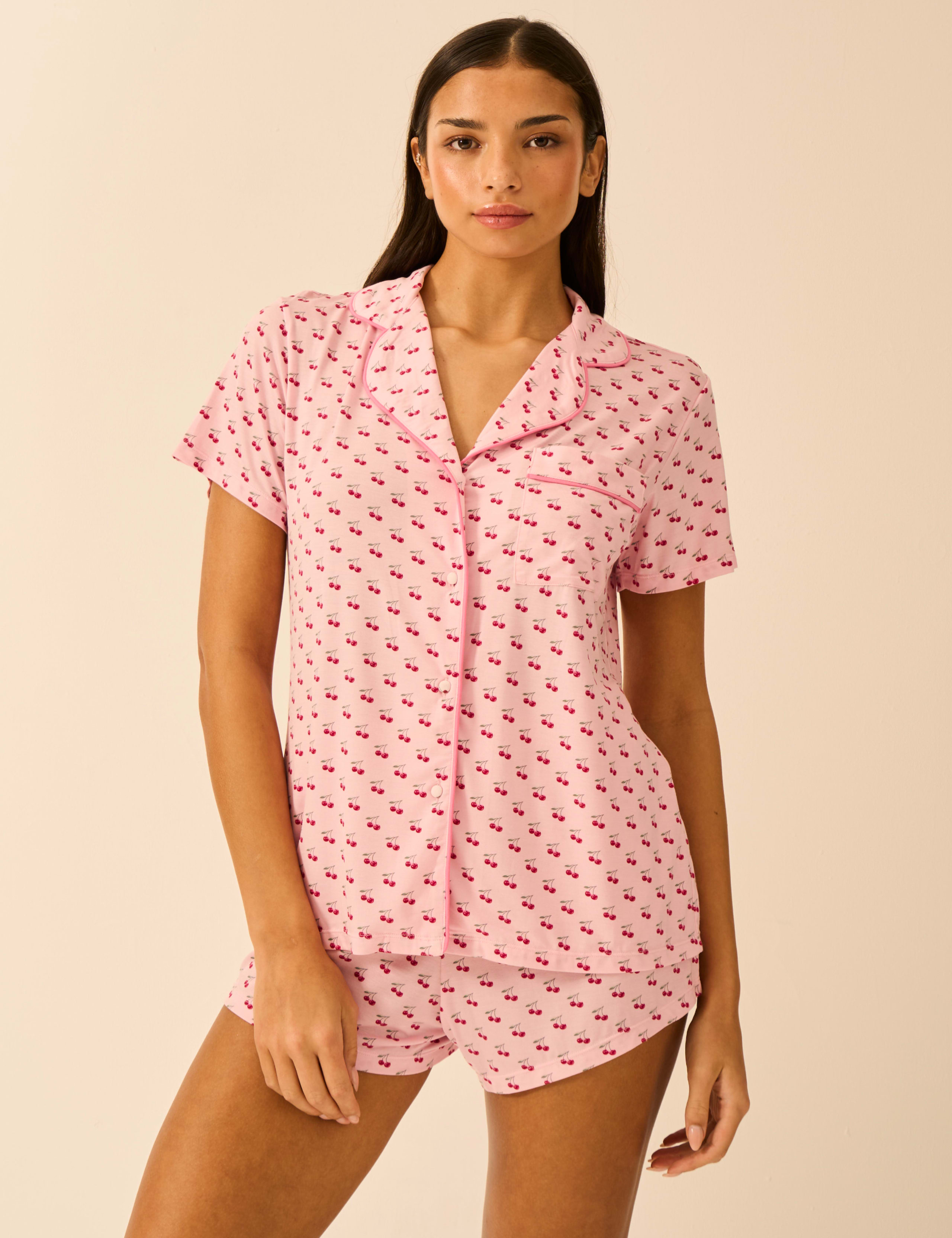 Modal Rich Cherry Print Revere Shortie Set 1 of 3
