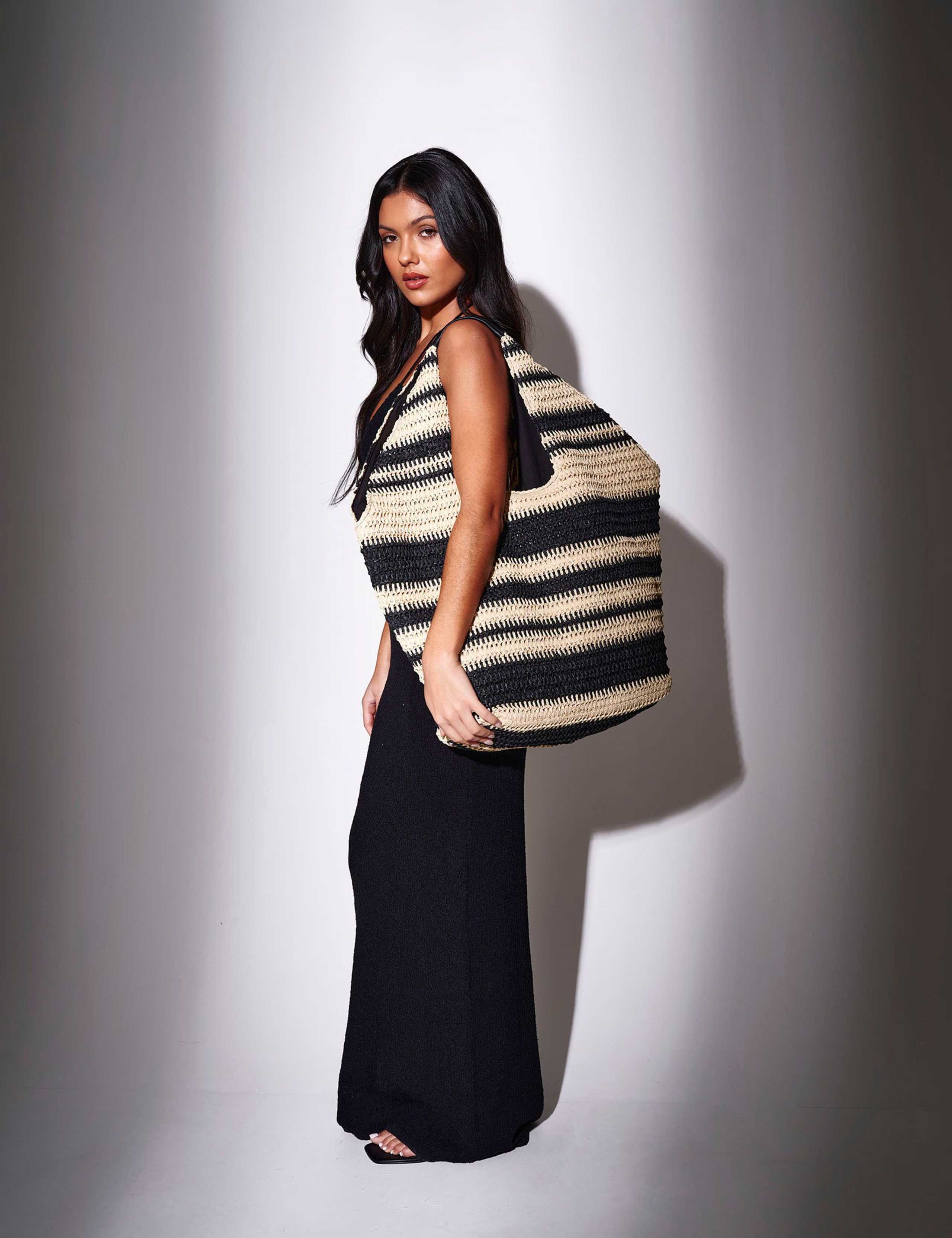 Straw Woven Striped Tote Bag 4 of 4