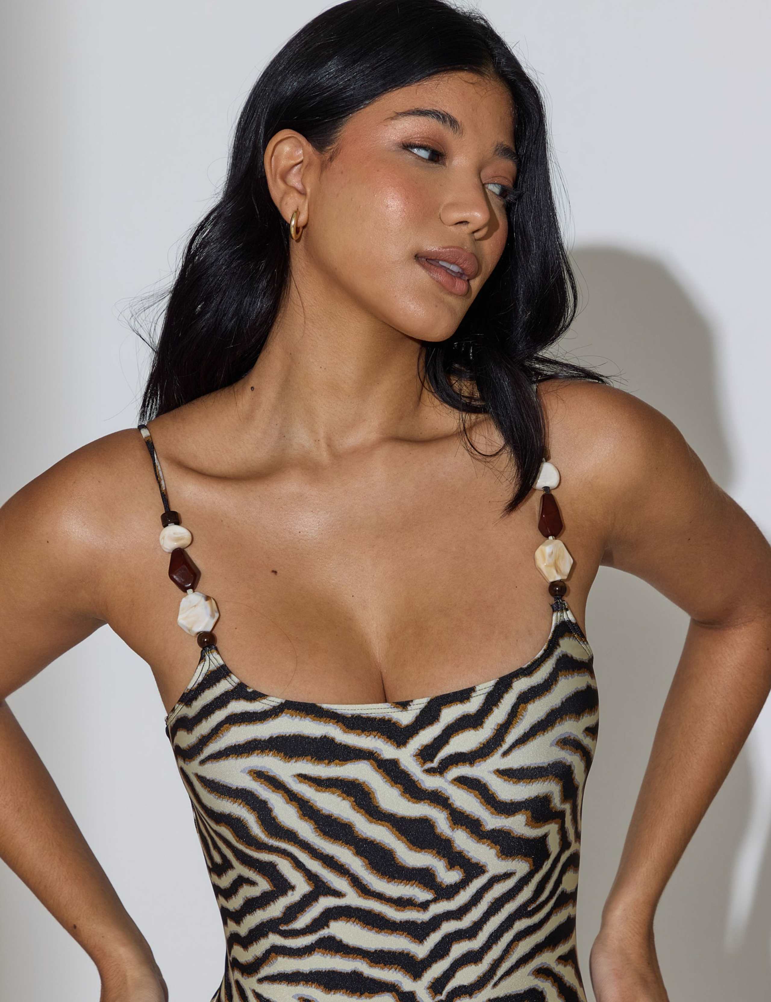 Tummy Control Animal Print Padded Beaded Strap Swimsuit 4 of 6
