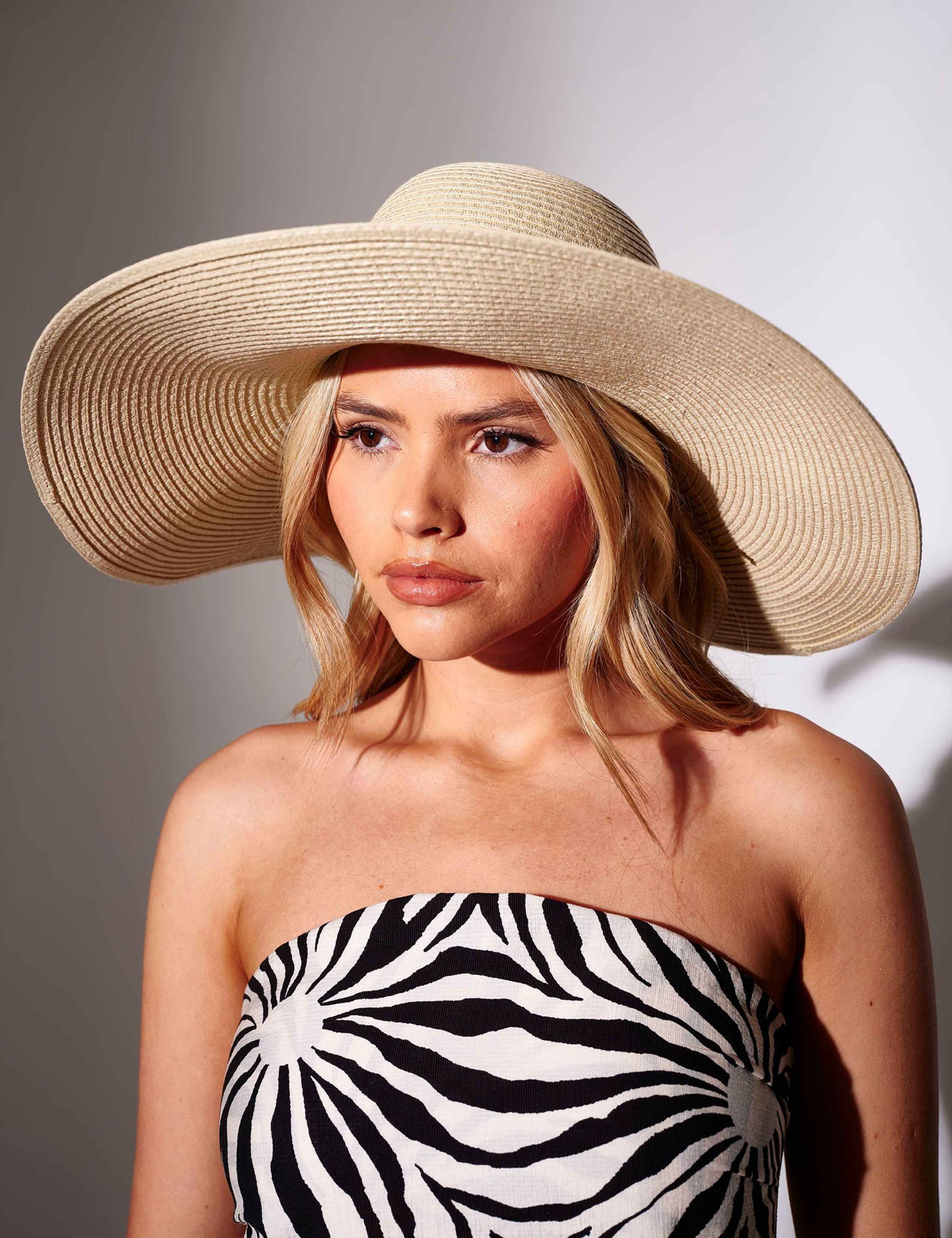Straw Shell Trim Wide Brim Floppy Hat 1 of 4