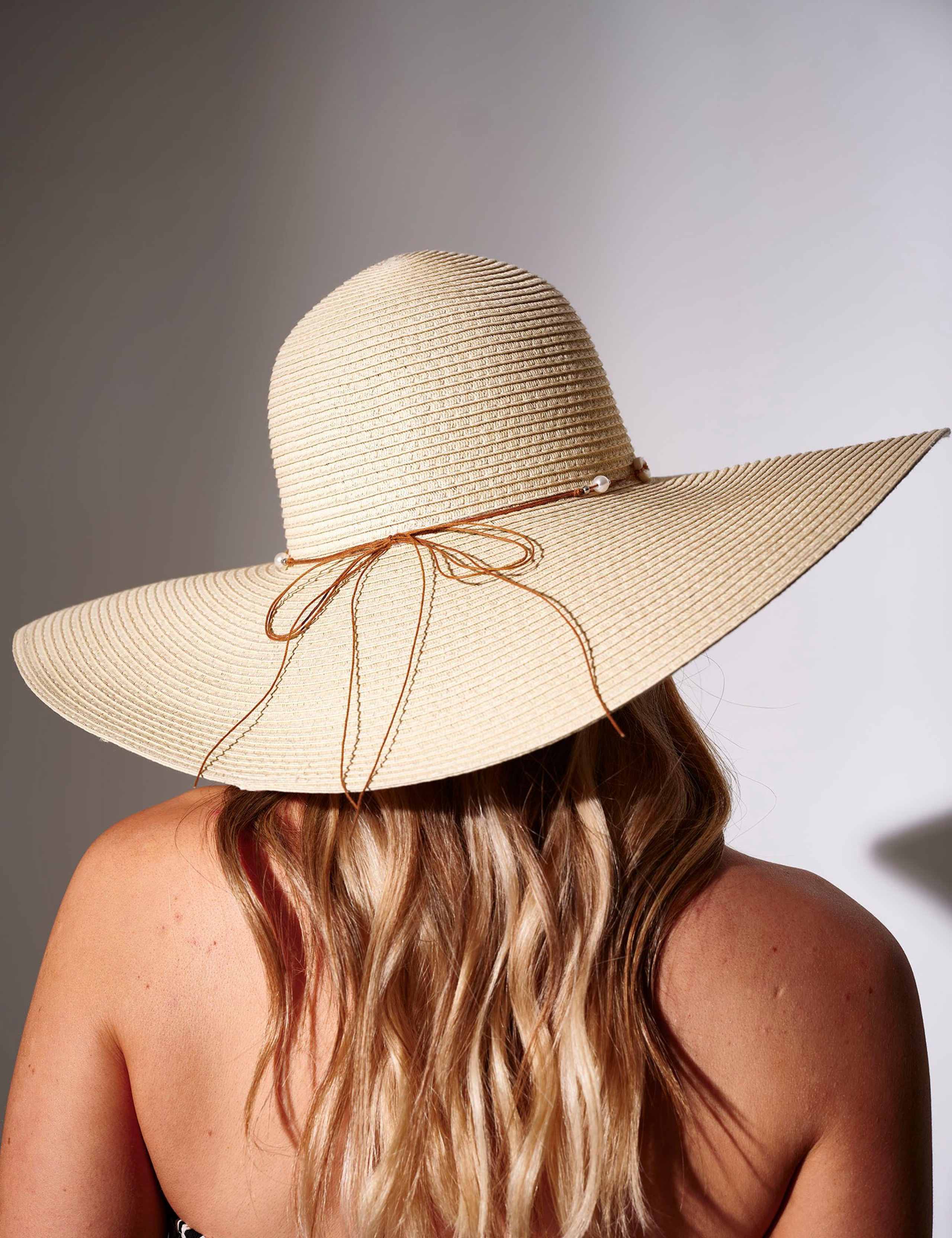 Straw Shell Trim Wide Brim Floppy Hat 4 of 4