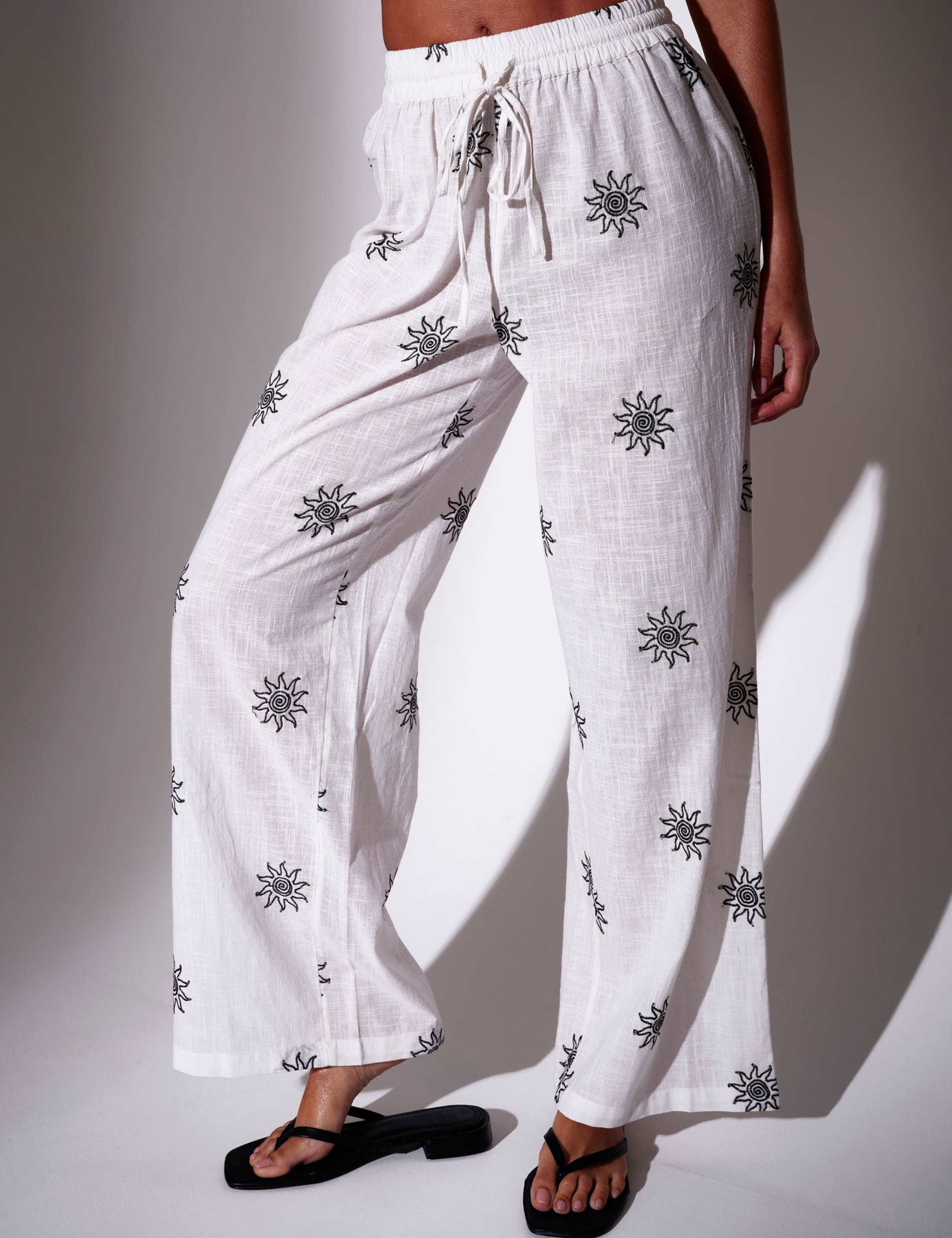 Pure Cotton Embroidered Wide Leg Trousers 2 of 5