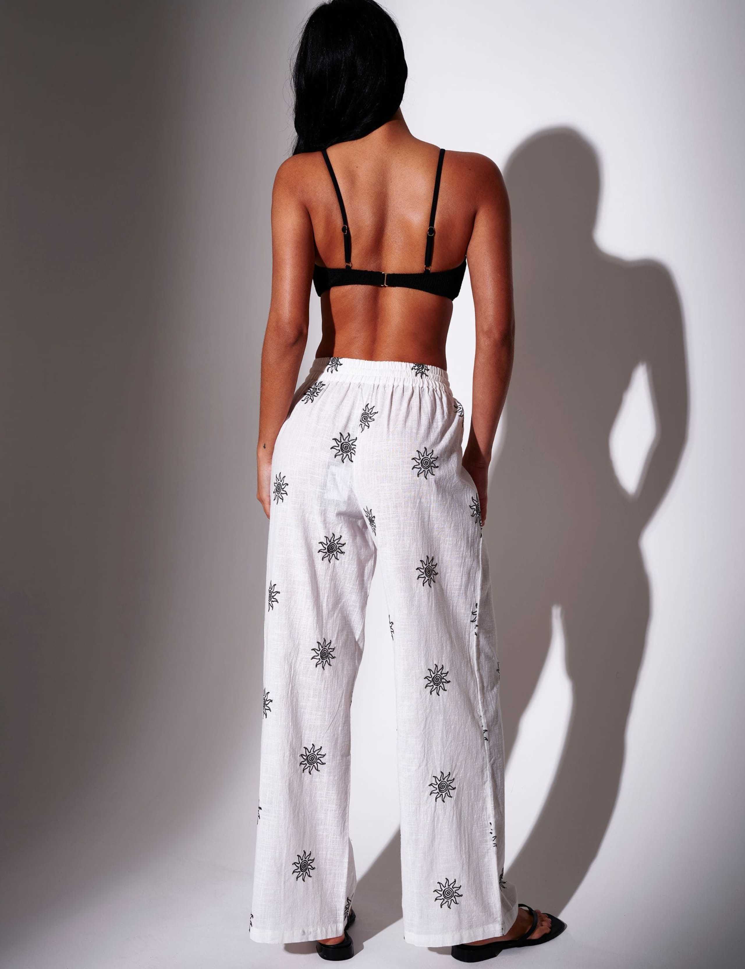 Pure Cotton Embroidered Wide Leg Trousers 3 of 5