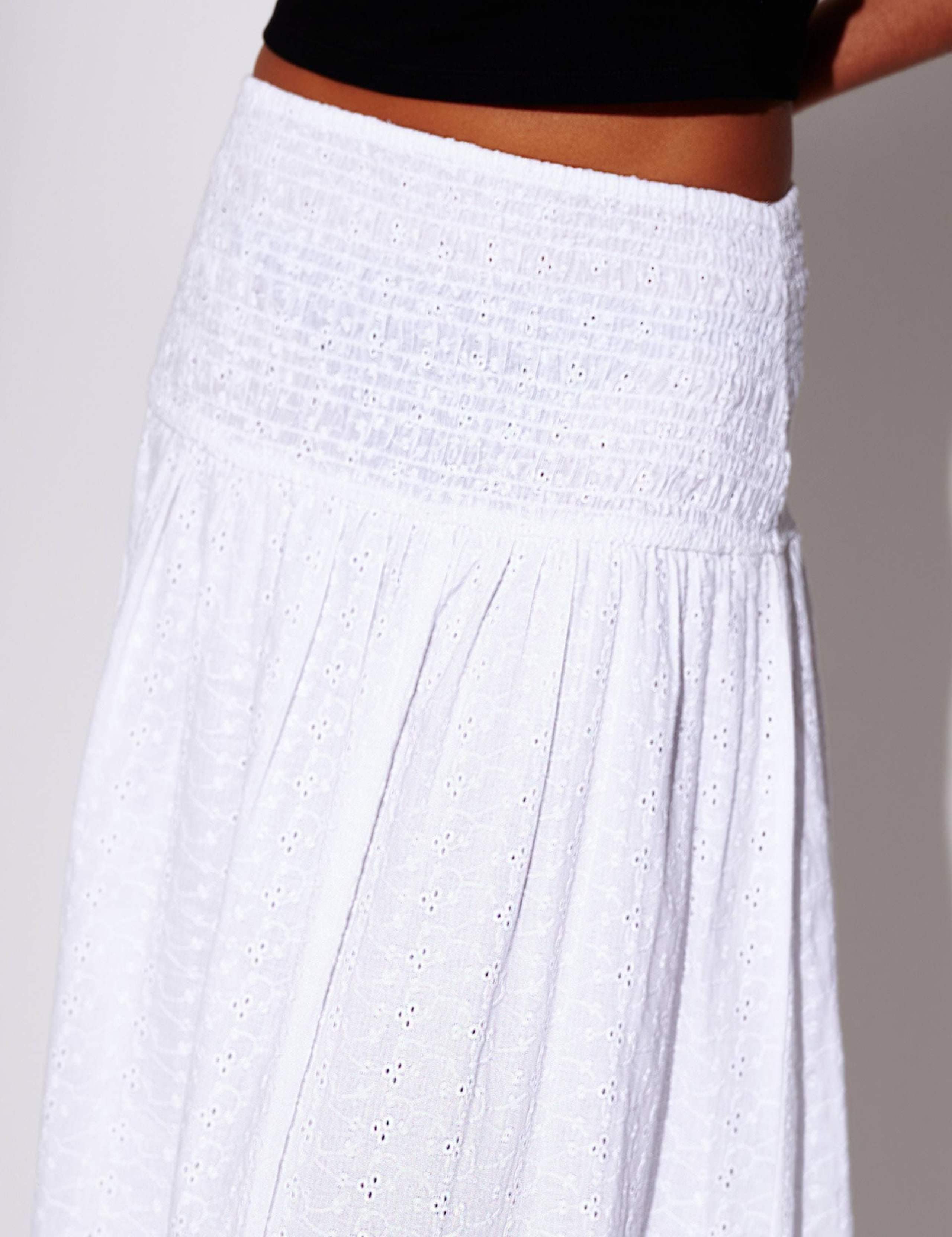Pure Cotton Broderie Shirred Maxi Beach Skirt 2 of 4