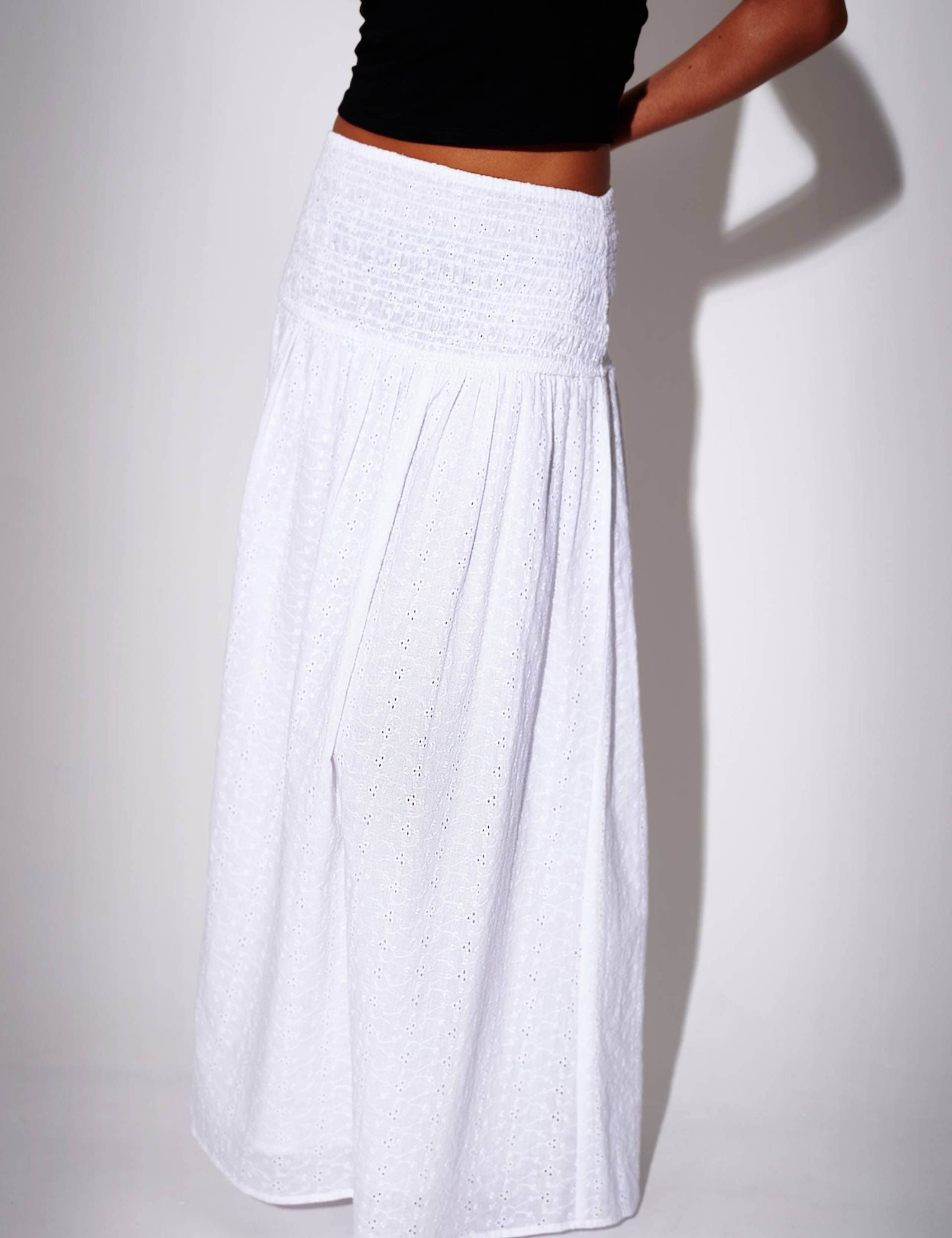 Pure Cotton Broderie Shirred Maxi Beach Skirt 4 of 4