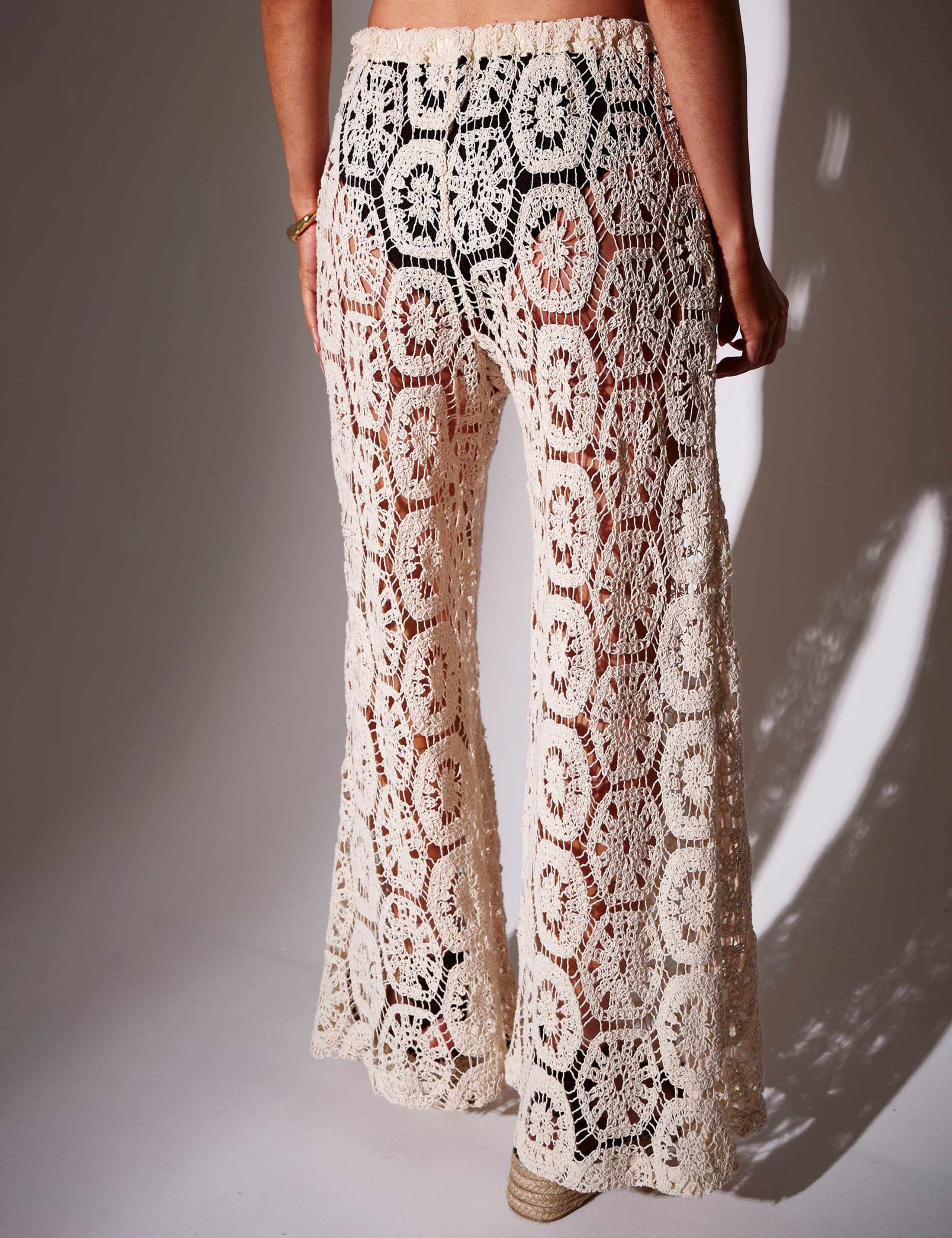 Cotton Rich Crochet Style Wide Leg Trousers 4 of 6