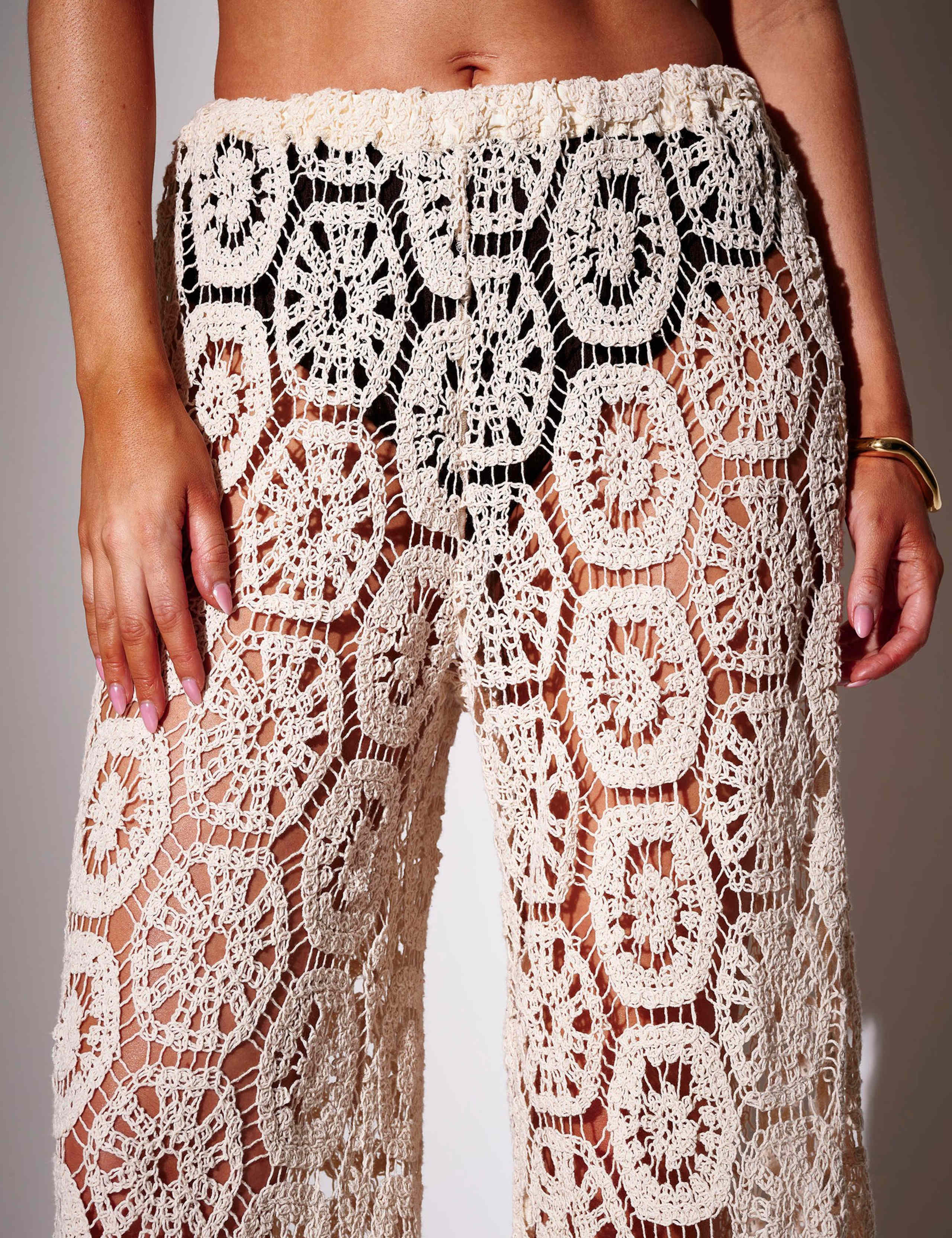 Cotton Rich Crochet Style Wide Leg Trousers 5 of 6