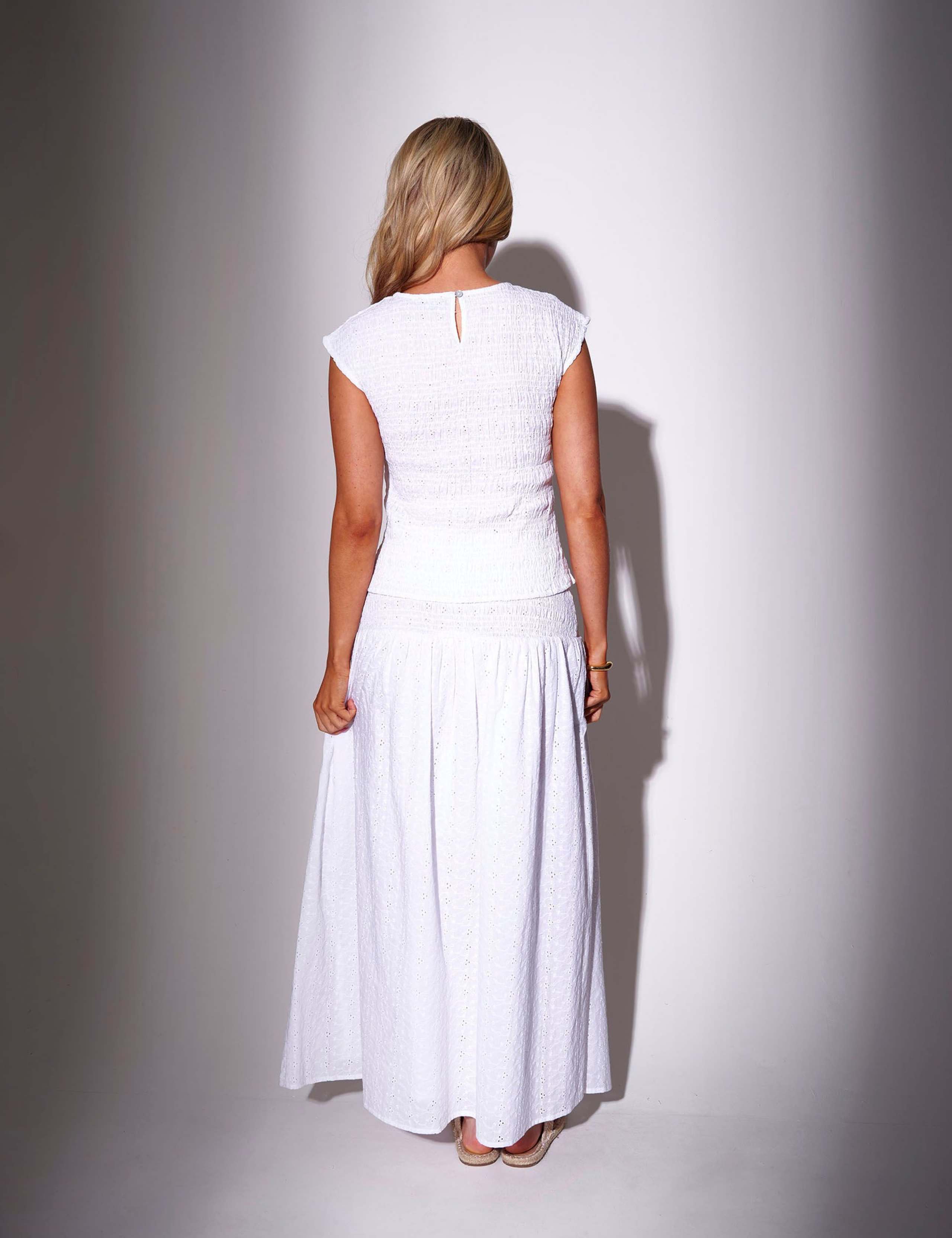 Pure Cotton Broderie Round Neck Shirred Top 5 of 5