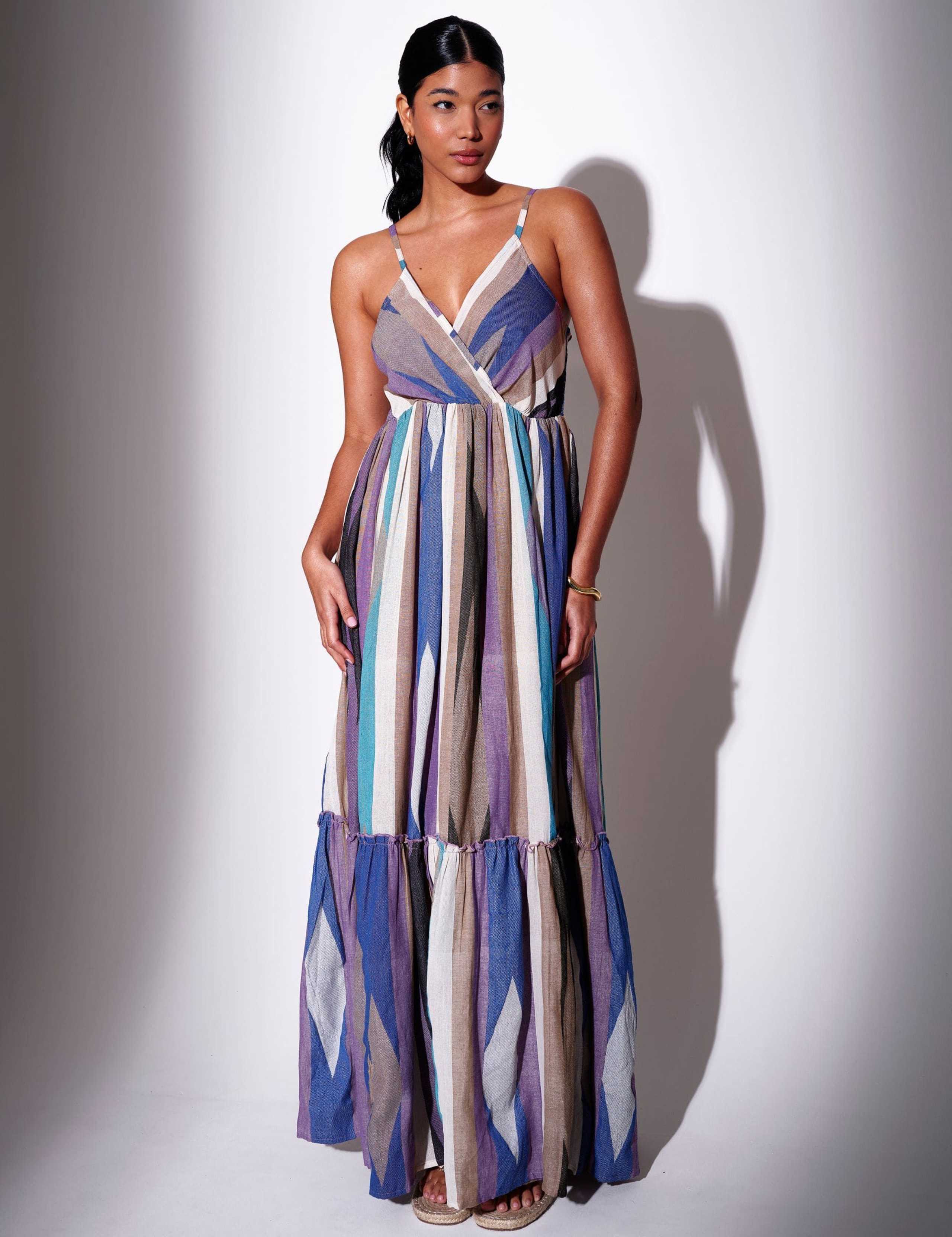 Cotton Rich Striped V-Neck Maxi Beach Dress 1 of 4