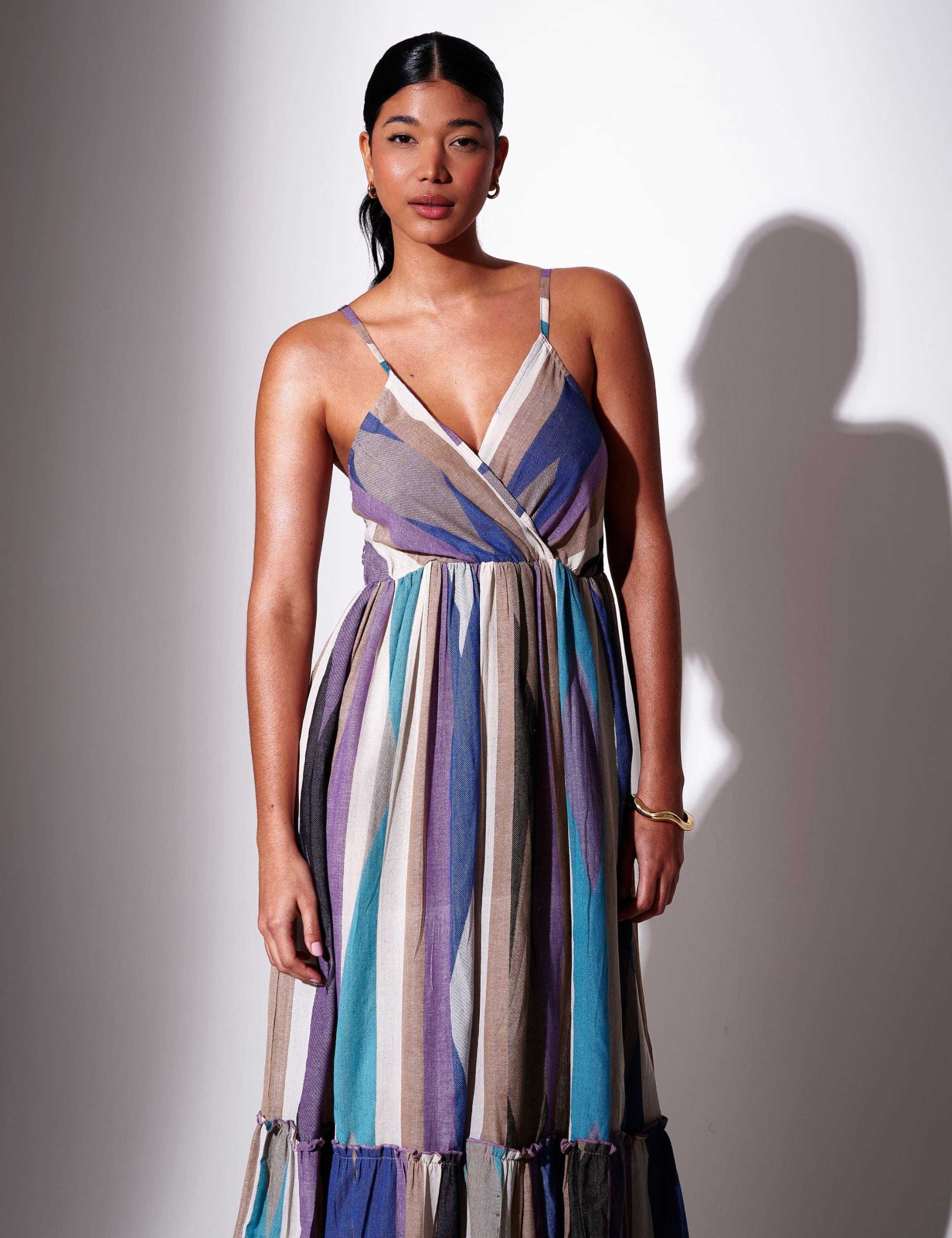 Cotton Rich Striped V-Neck Maxi Beach Dress 2 of 4