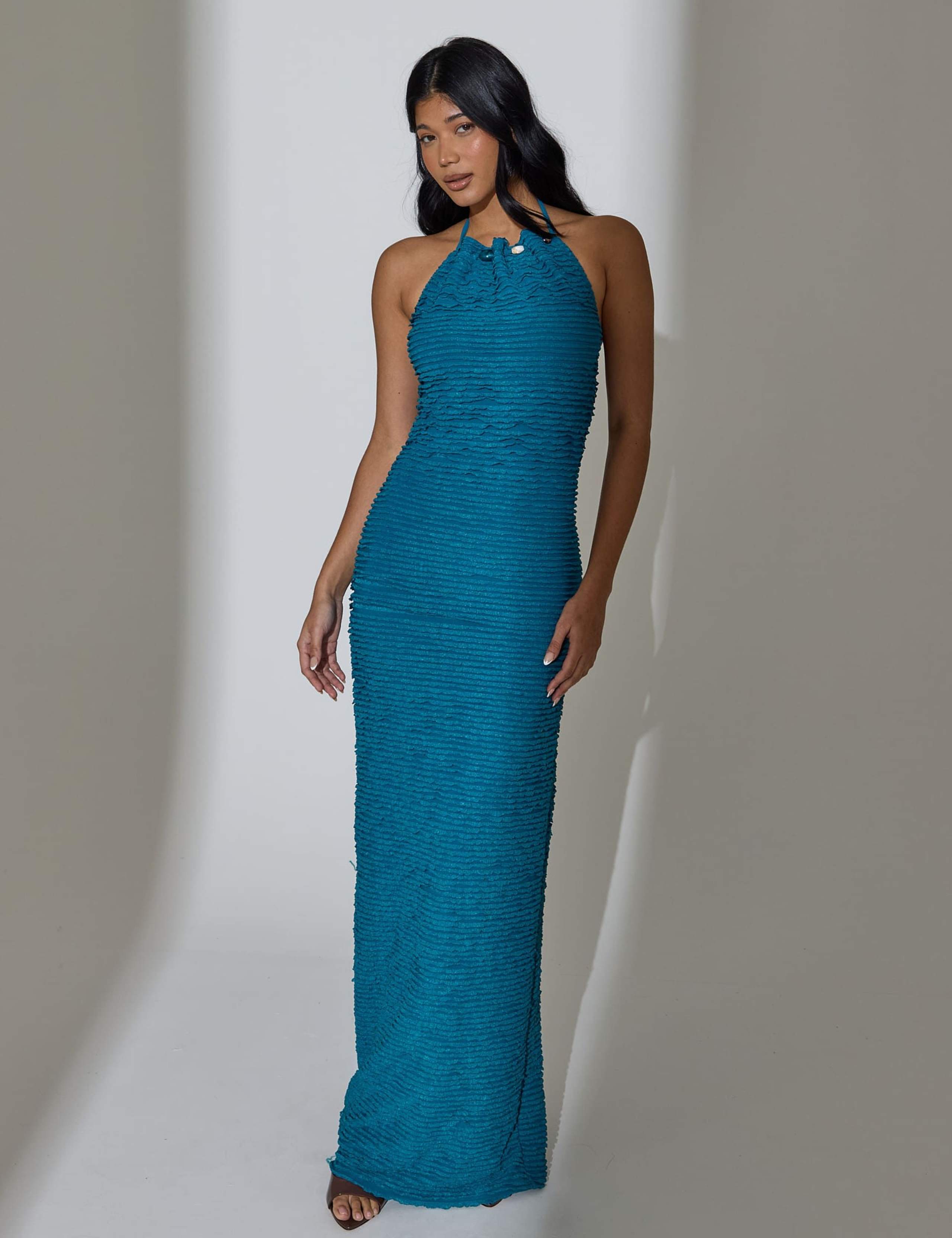 Textured Beaded Halter Neck Maxi Beach Dress 2 of 6