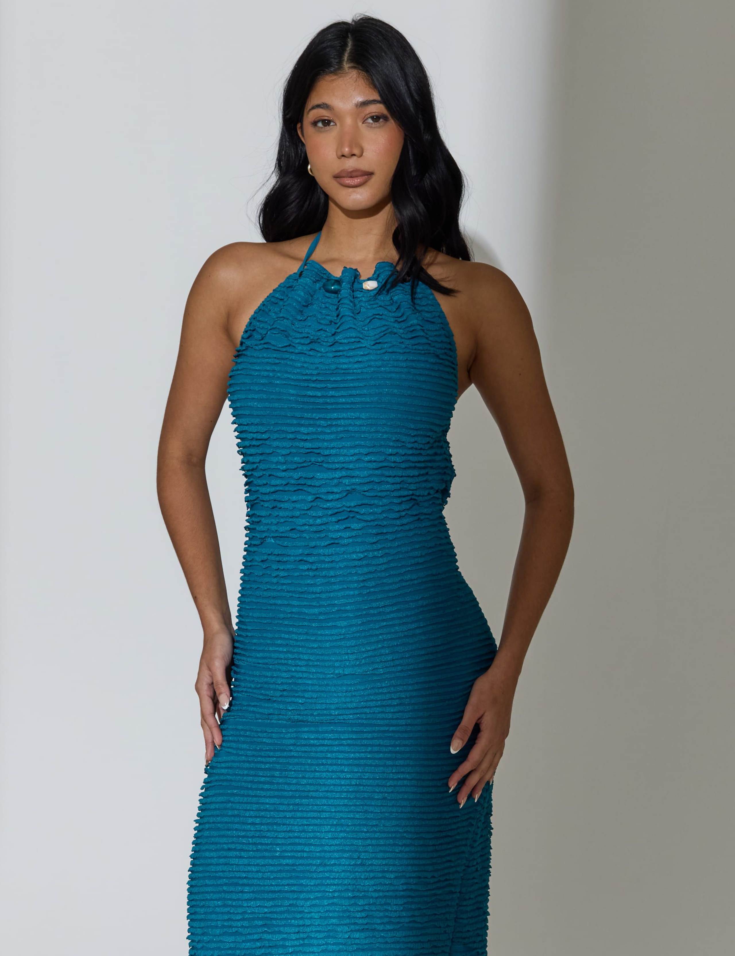 Textured Beaded Halter Neck Maxi Beach Dress 3 of 6