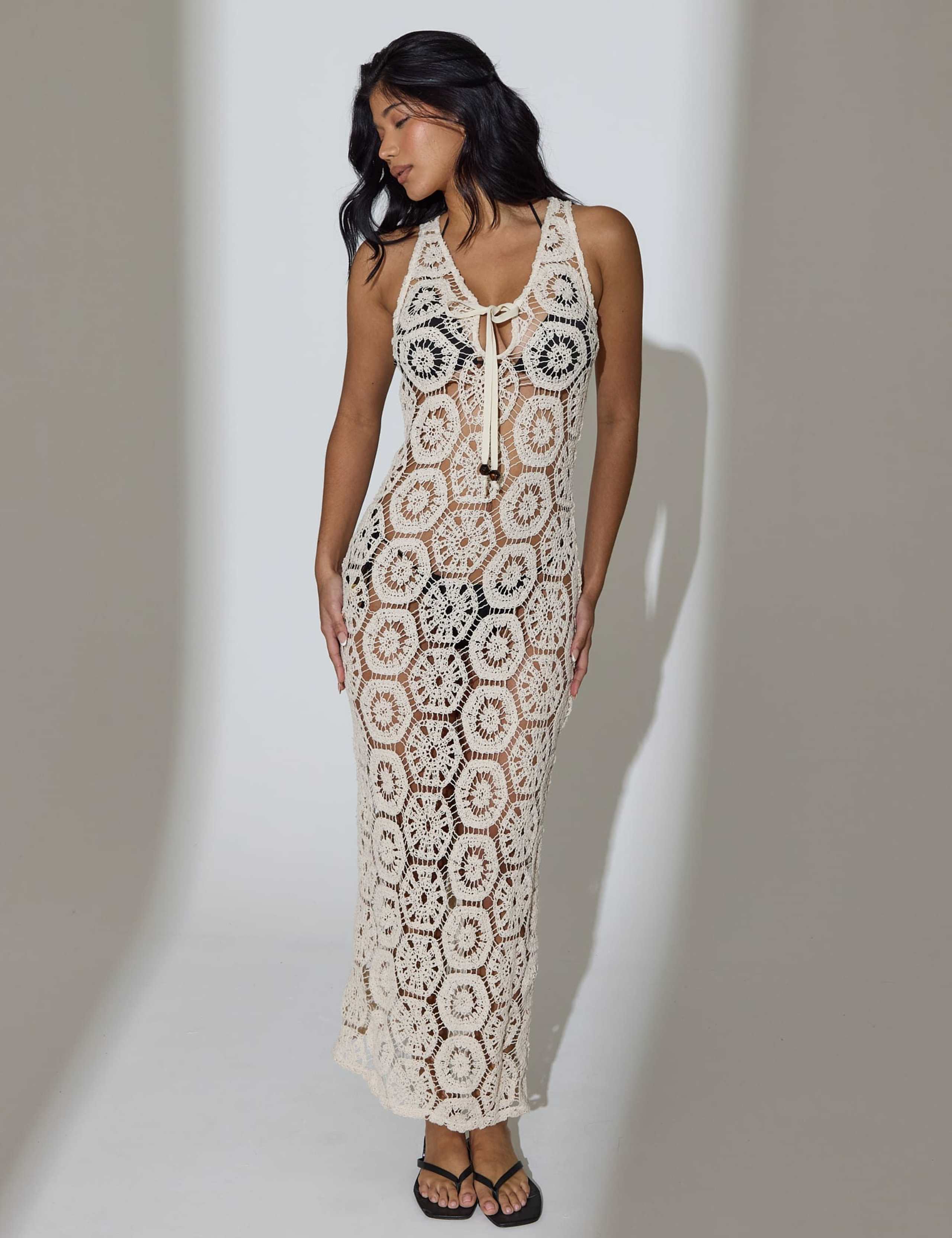 Cotton Rich Crochet Style Maxi Beach Dress 3 of 5