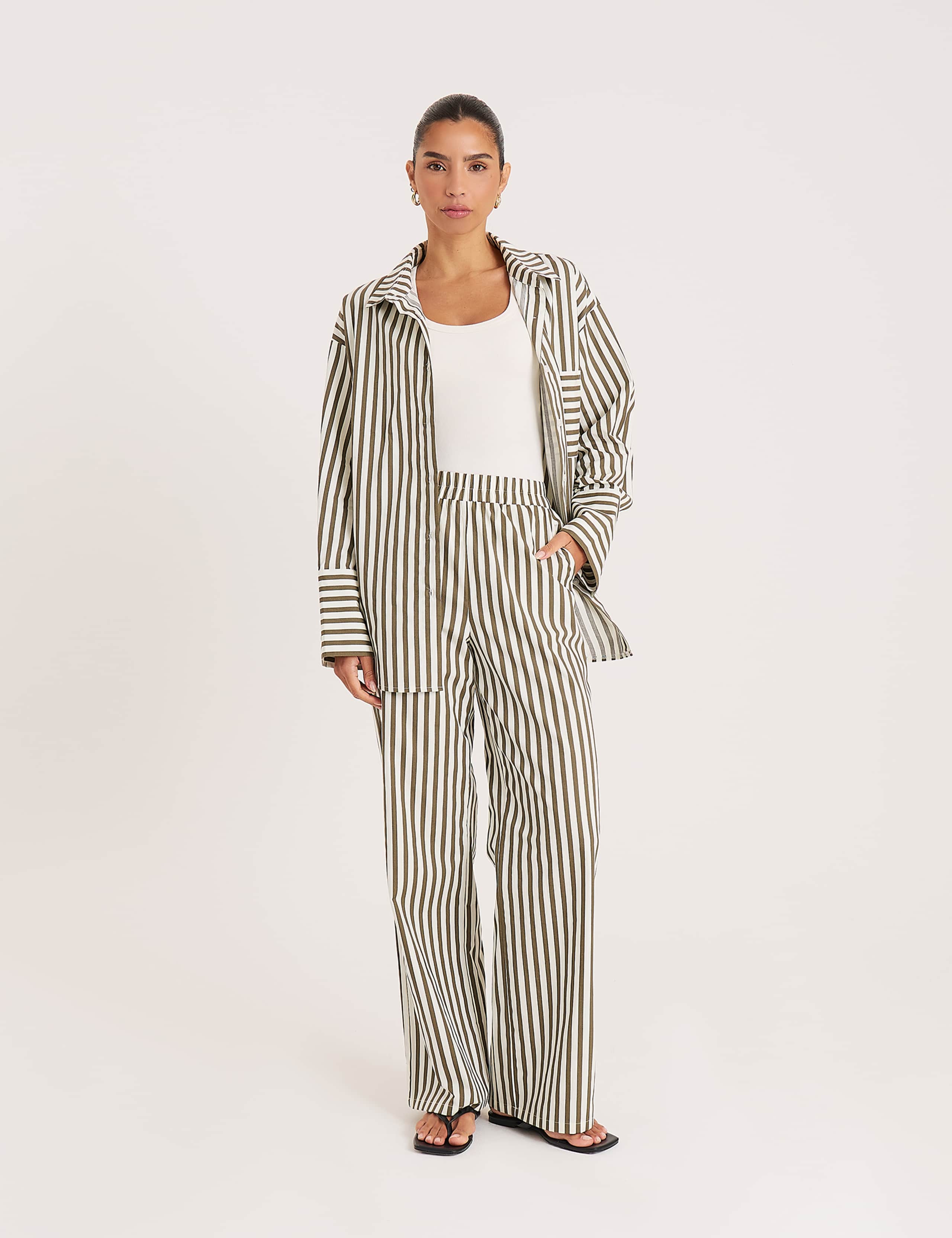 Pure Cotton Striped Wide Leg Trousers 1 of 4